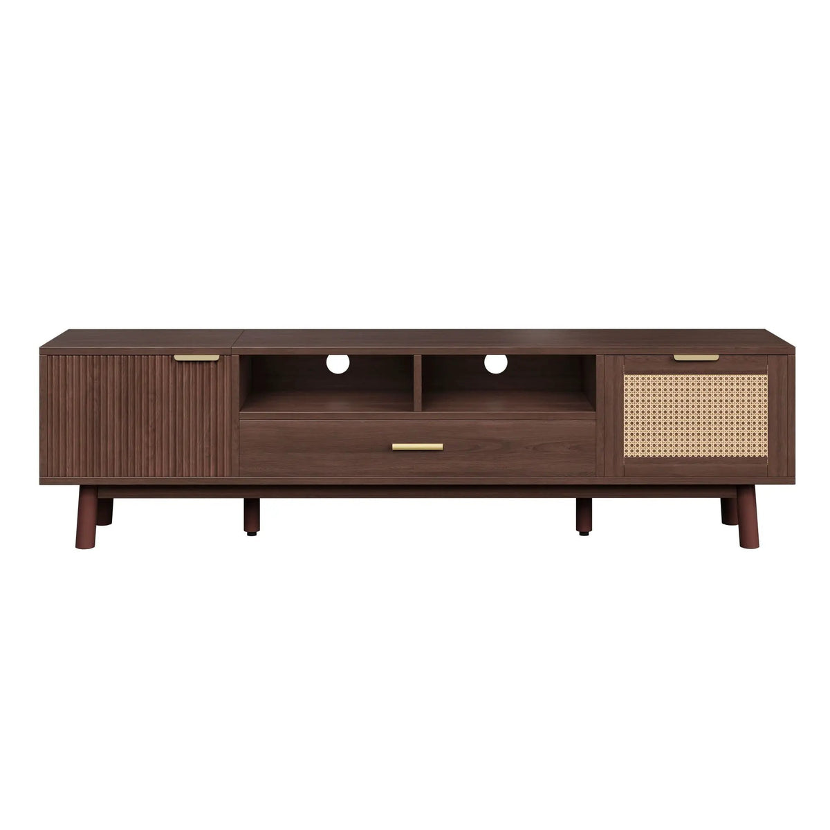 75 Inch TV Stand | Soft Closing Doors | Interwoven Rattan Door | Drop Down Cabinet
