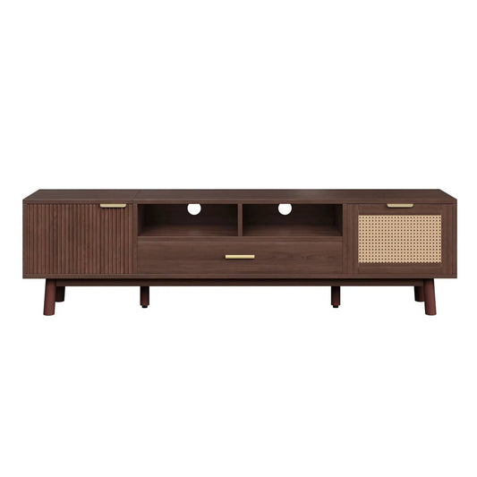 75 Inch TV Stand | Soft Closing Doors | Interwoven Rattan Door | Drop Down Cabinet