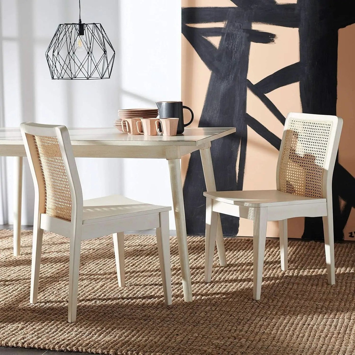 Coastal White And Natural Rattan Dining Chair Set Of 2 from PriceLows™