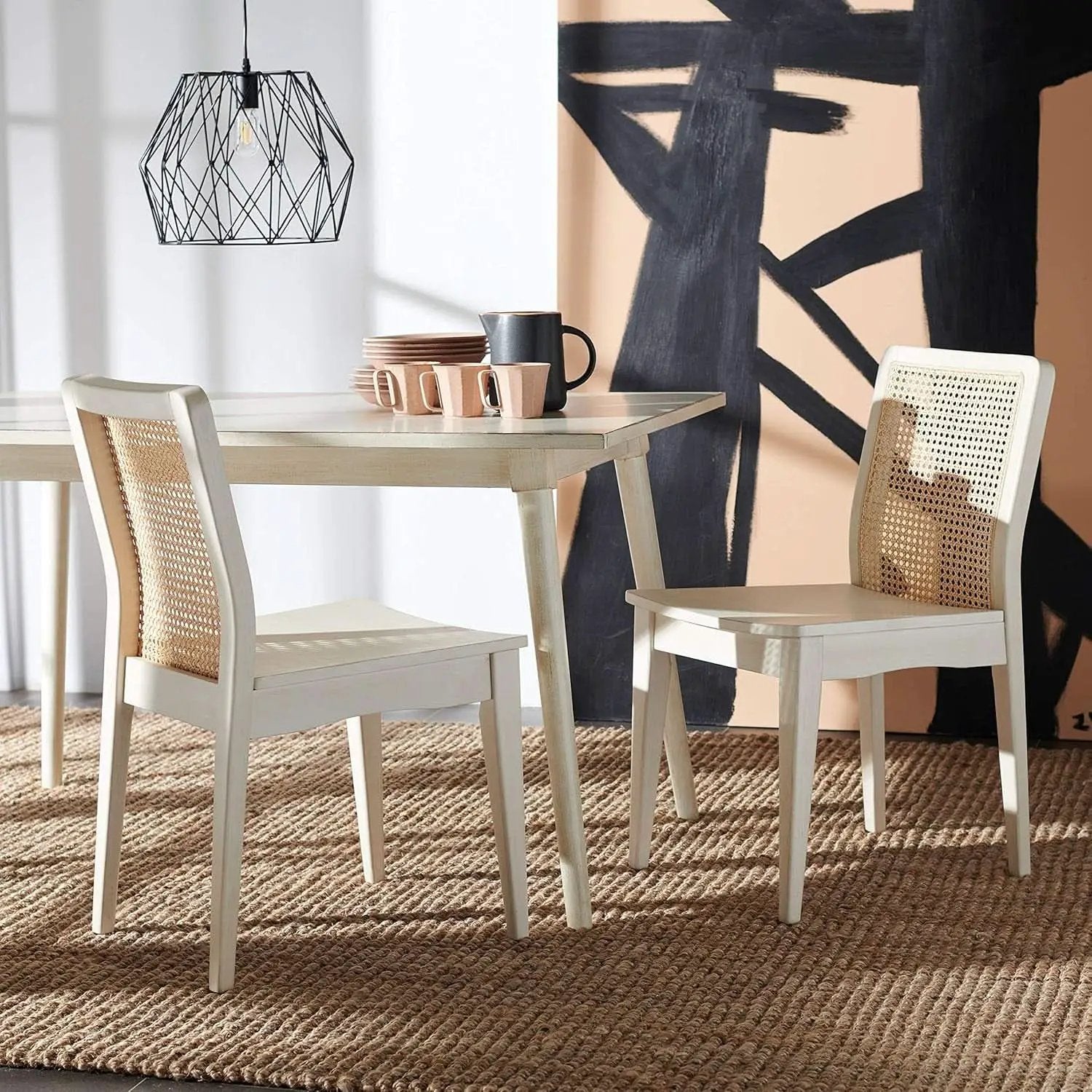 Coastal White And Natural Rattan Dining Chair Set Of 2 from PriceLows™