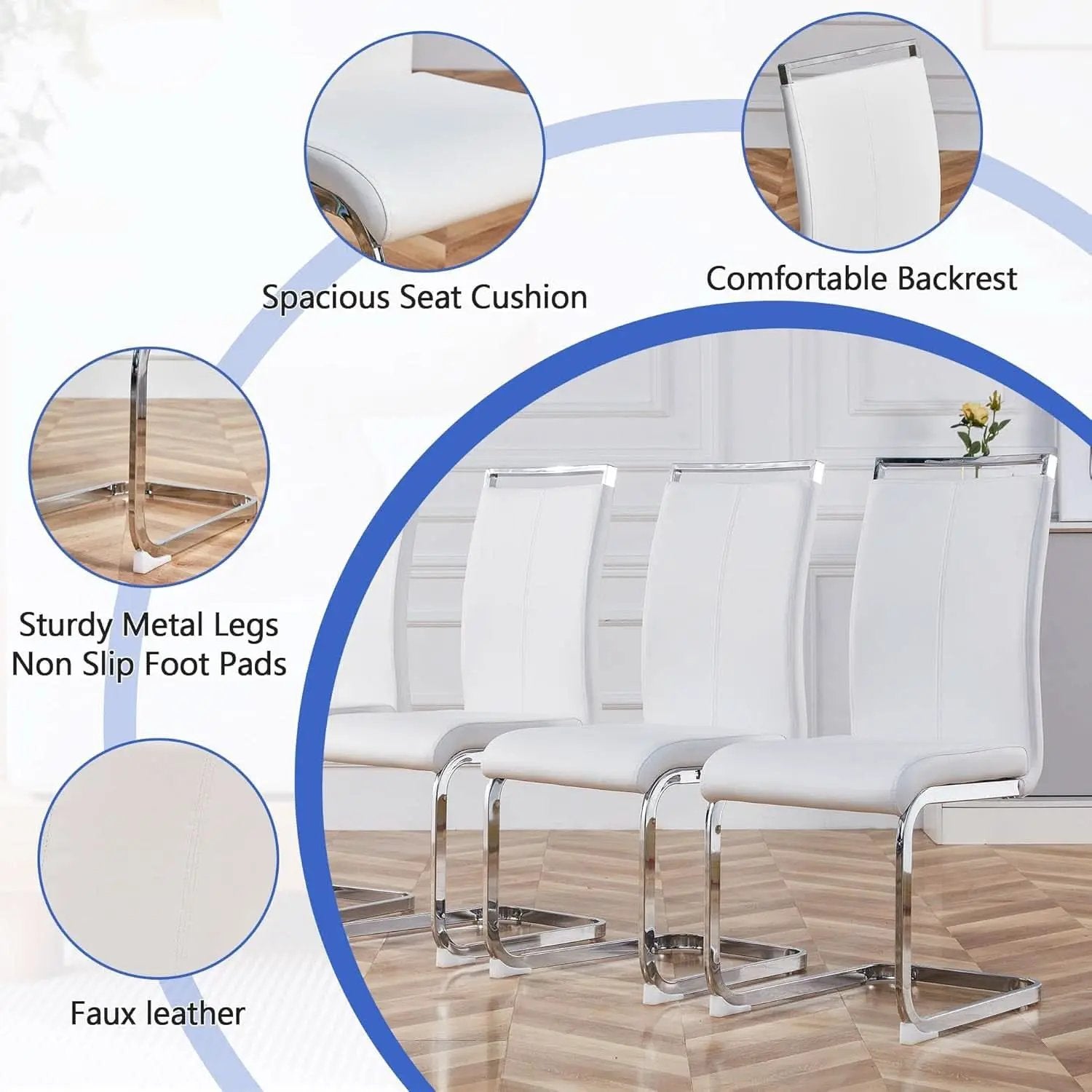 Dining Table Set For Six Seventy One Inch White Marble Top Leather Chairs from PriceLows™