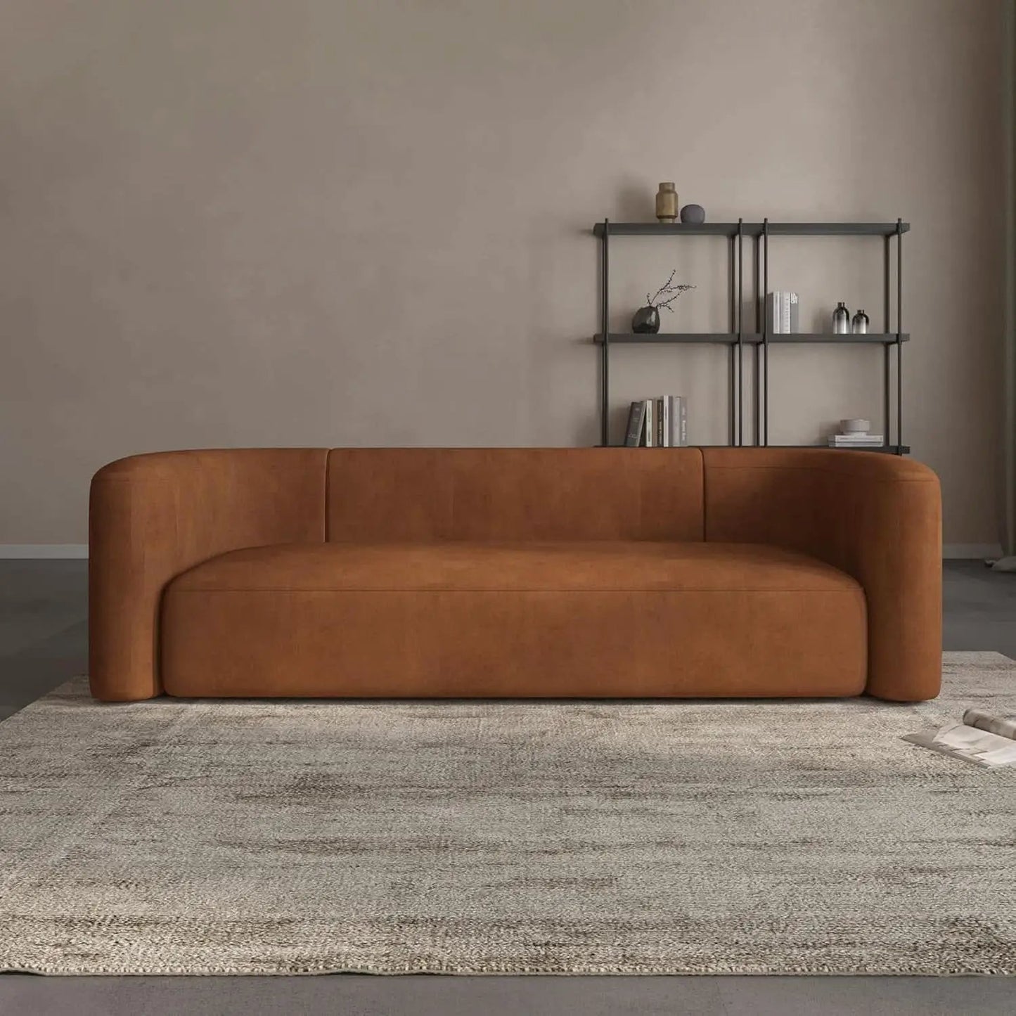 Modern Velvet 3-Seater Sofa in Tangerine with Curved Back Design from PriceLows™