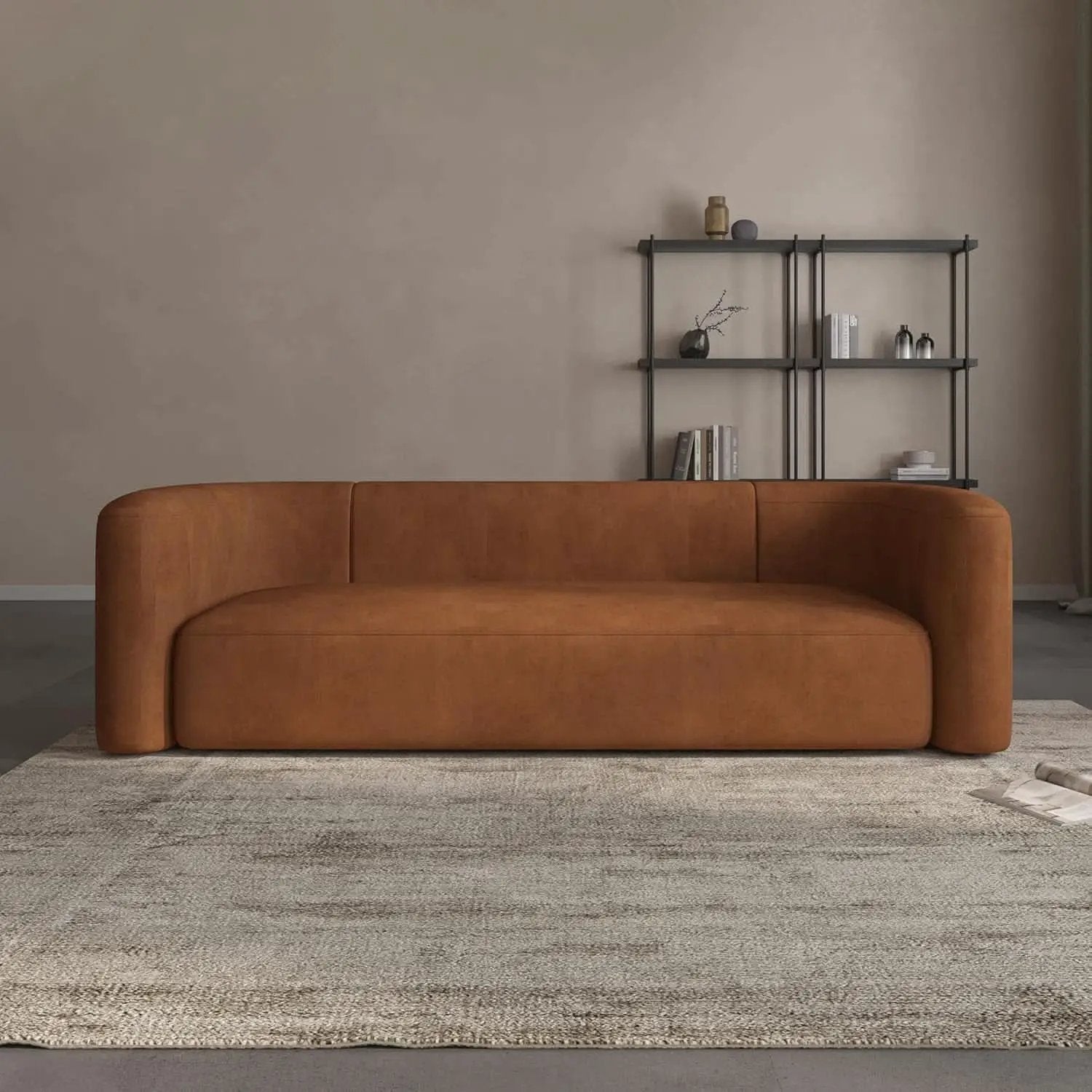 Modern Velvet 3-Seater Sofa in Tangerine with Curved Back Design from PriceLows™