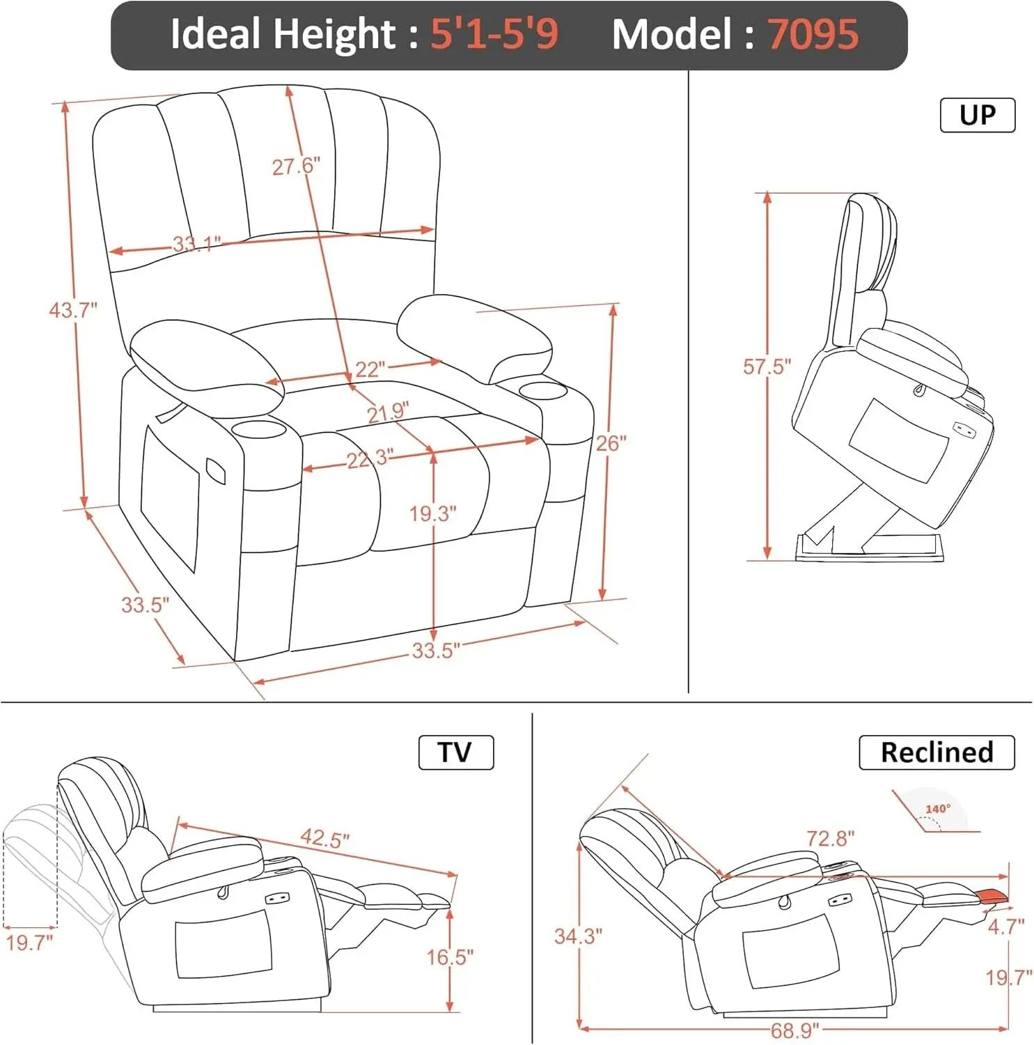 Power Lift Recliner Chair With Massage And Heat Grey Fabric from PriceLows™