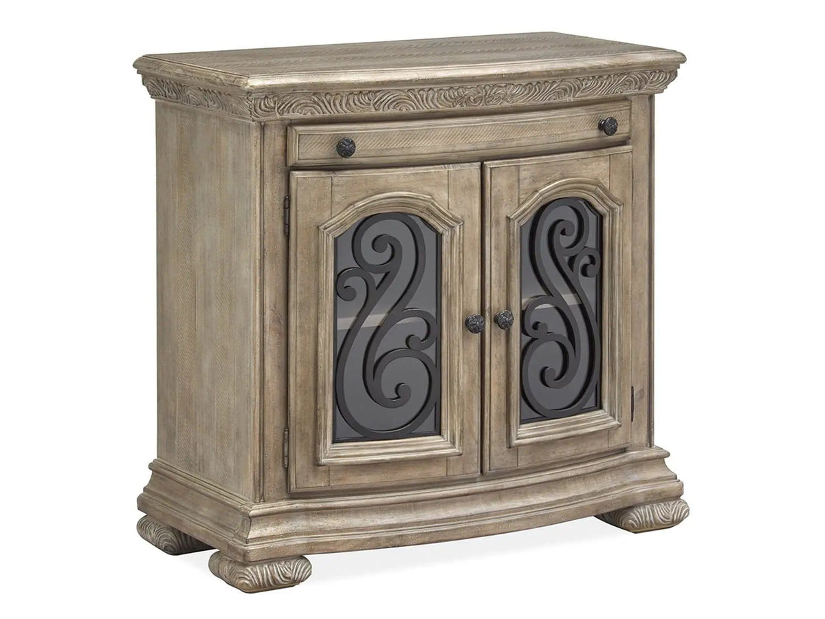 Marisol Bachelor Chest Nightstands w/ Charging Station | 18 x 34 x 32.5 in | Tempered Glass & Metal | Fawn