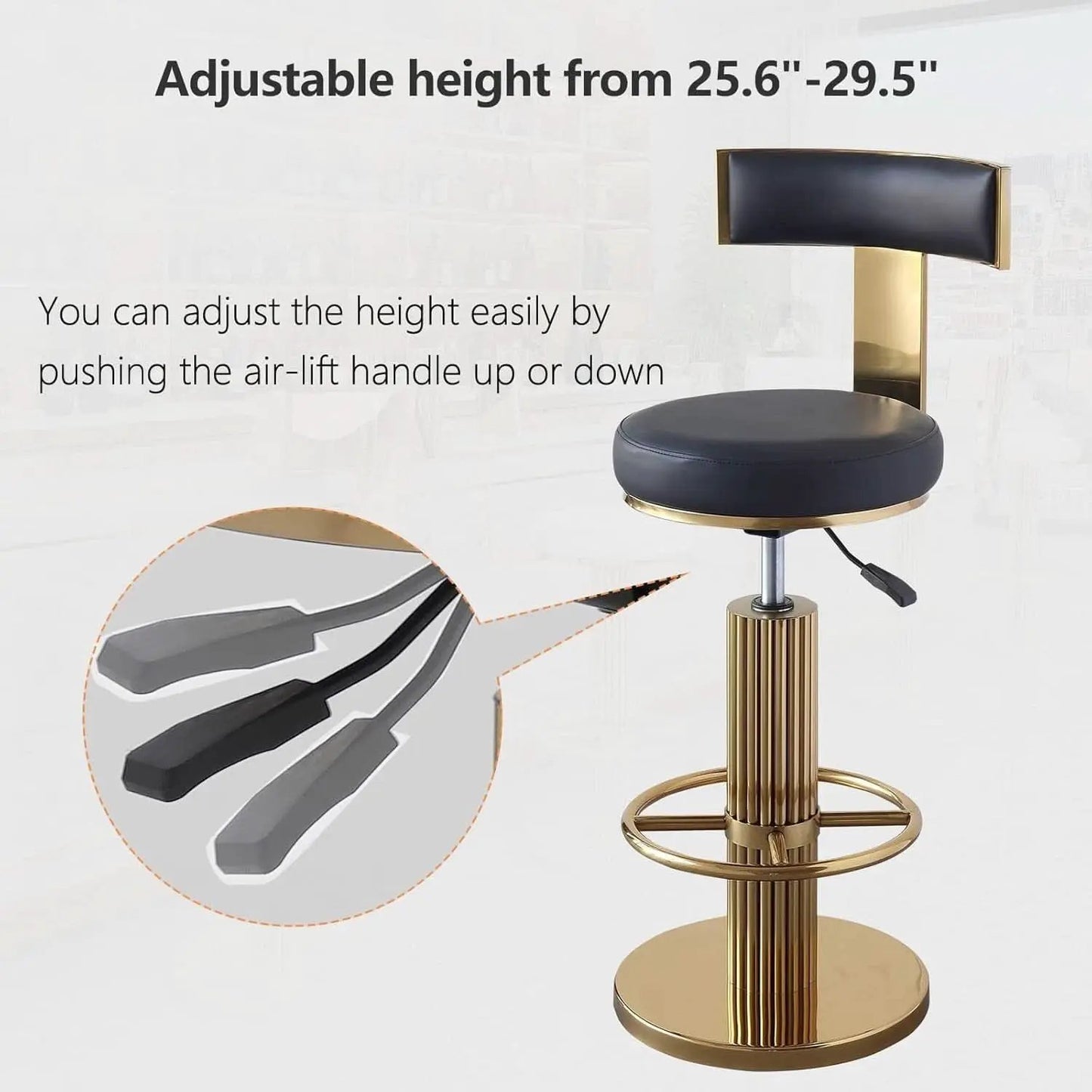 Black Gold Swivel Bar Stool With Backrest And Adjustable from PriceLows™