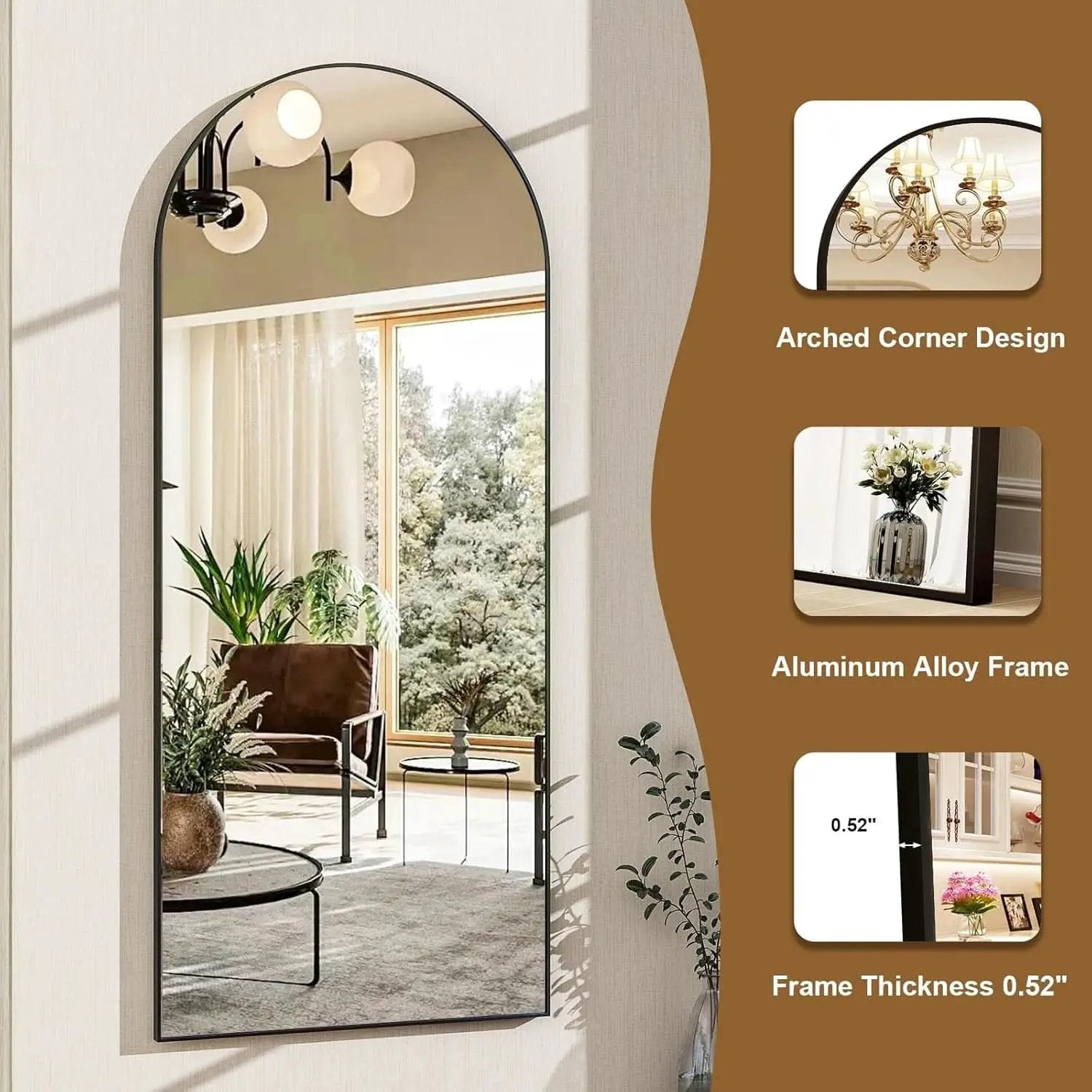 56 Inch Arch Full Length Mirror Black Frame Floor Standing from PriceLows™