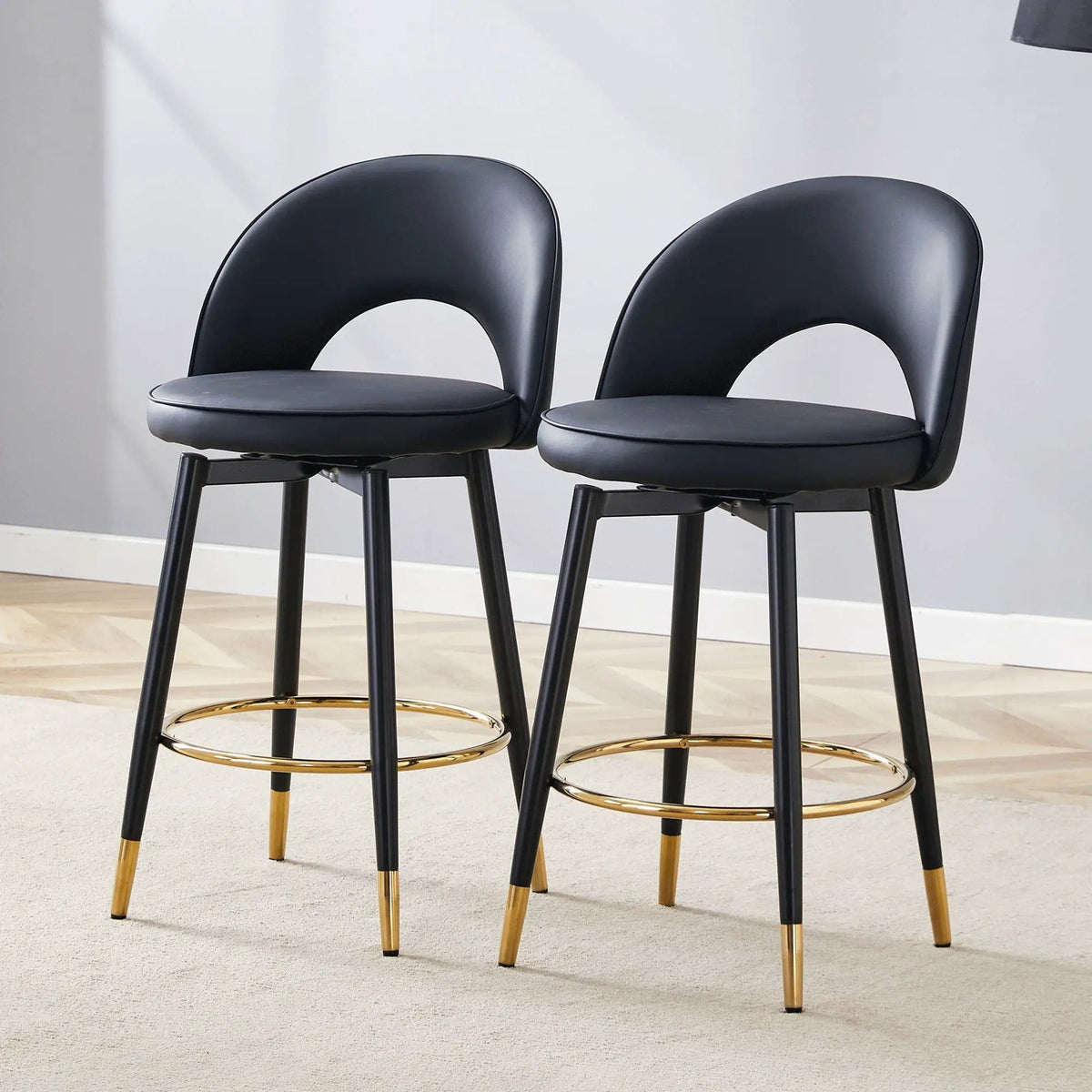 Modern Upholstered 360° Rotatable Bar Chair With Metal Legs For Dining Room (Set of | 2 Pieces | Metal | Dining Room