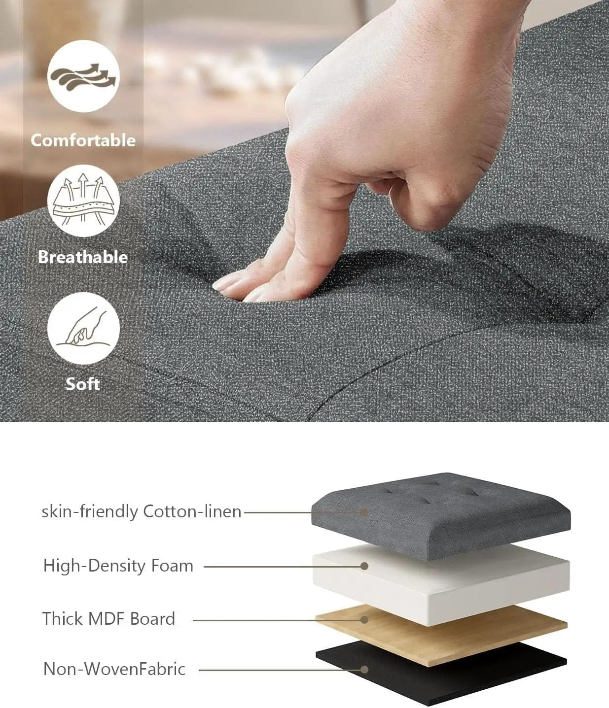 Charcoal Gray Classic Folding Storage Ottoman 43Inch from PriceLows™