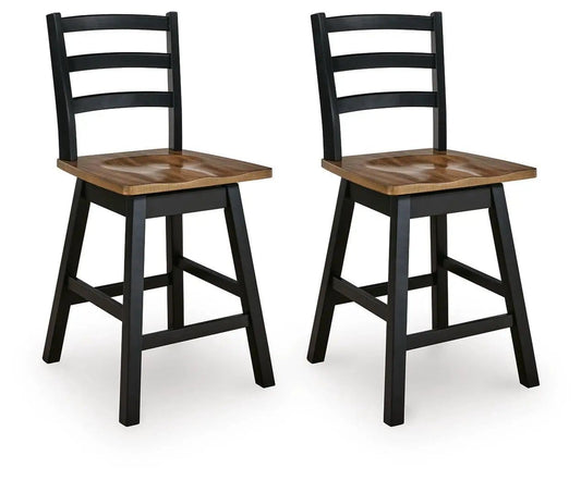 Wildenauer Swivel Stool | Set Of 2 | Butcher-Block Style Seat | Farmhouse Motif
