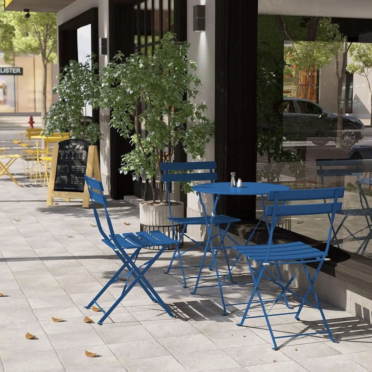 Peacock Blue 3 Piece Folding Bistro Set For Patio Garden from PriceLows™