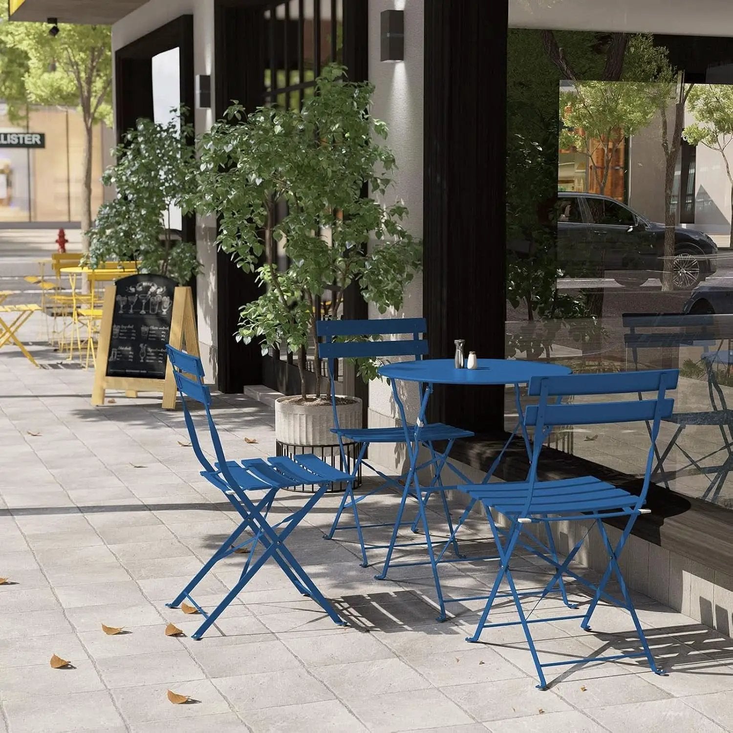 Peacock Blue 3 Piece Folding Bistro Set For Patio Garden from PriceLows™