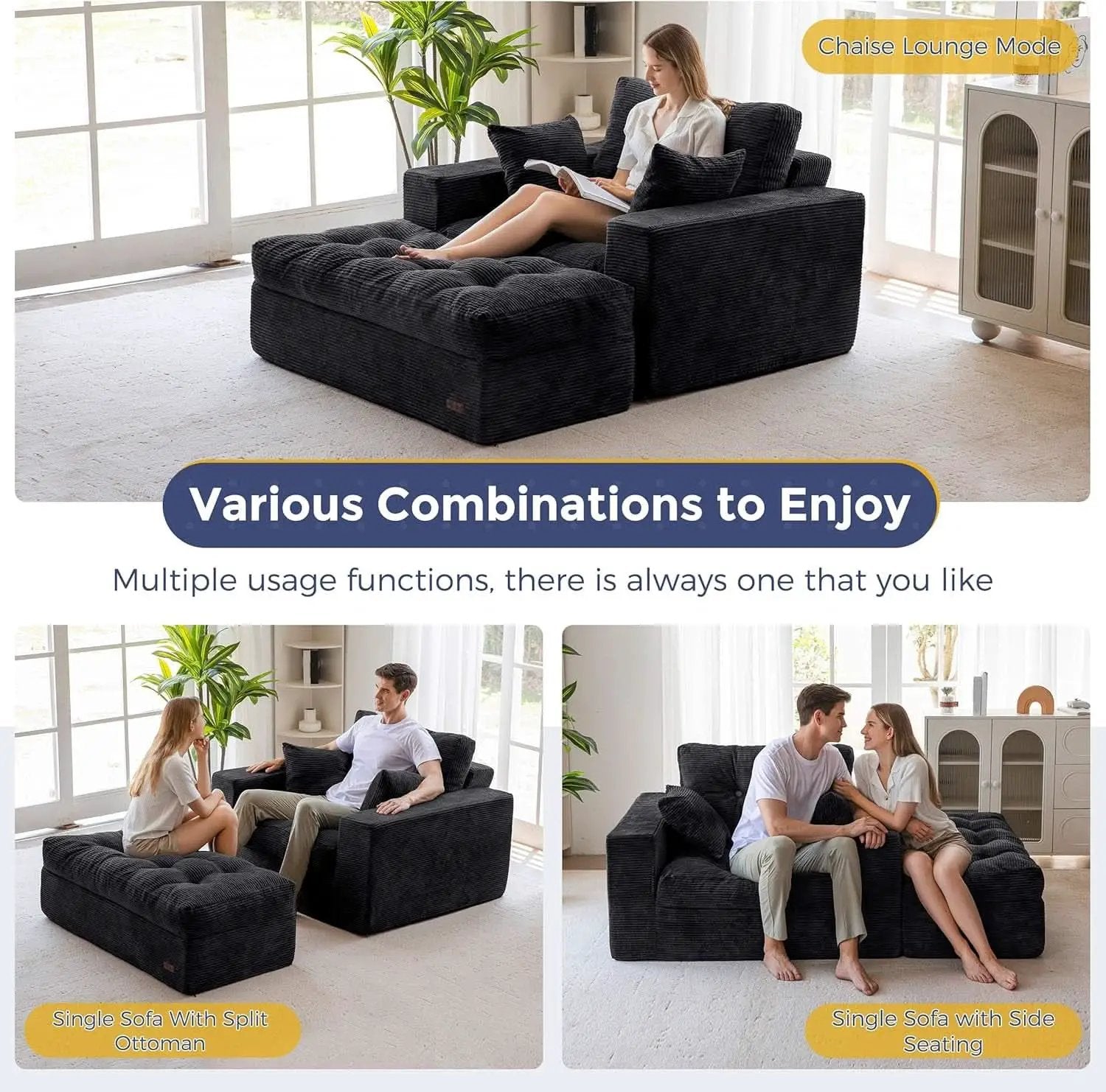 Black Luxurious Modular Sectional Sofa With Chaise from PriceLows™