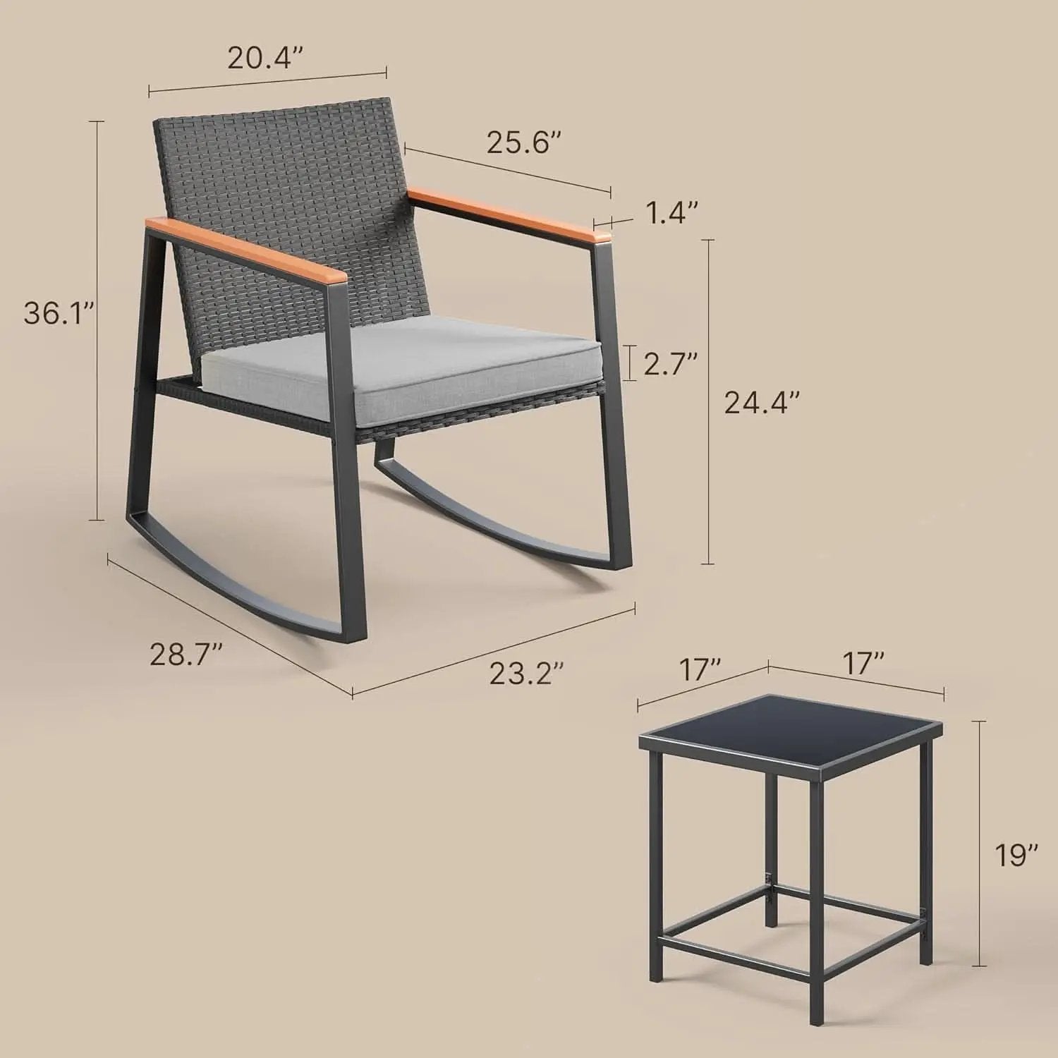 Outdoor Rocking Bistro Set With Cushions And Glass Table from PriceLows™
