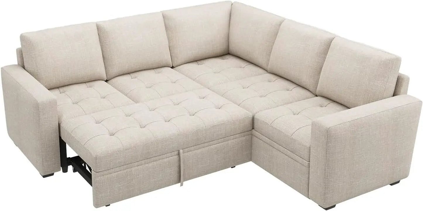 Beige Modular Sleeper Sectional Sofa With StorageBin from PriceLows™