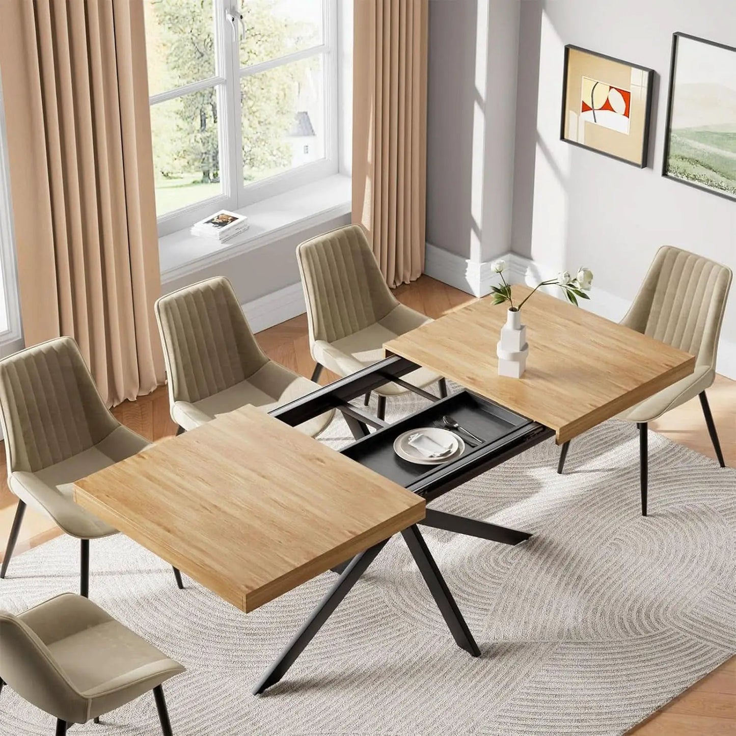 Extendable Wood Dining Table 55 To 70 With Removable Leaves from PriceLows™