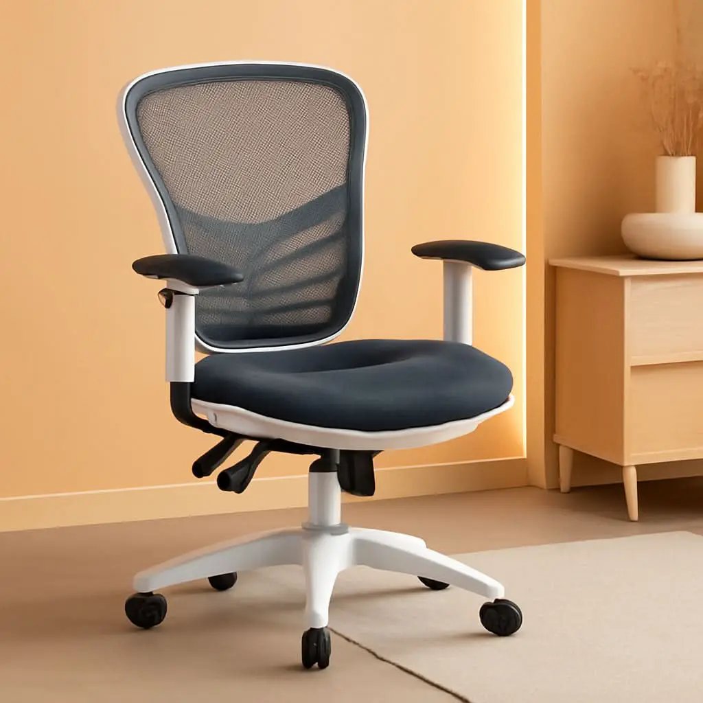 Nicholas Gray And White Mesh Mid Back Swivel Office Chair With Adjustable Lumbar from PriceLows™