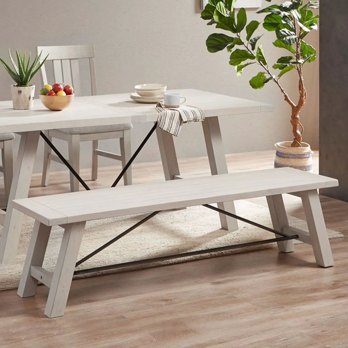 Sonoma Dining Bench | 17 x 66 x 18 in | Solid Wood & Metal | Dining Room