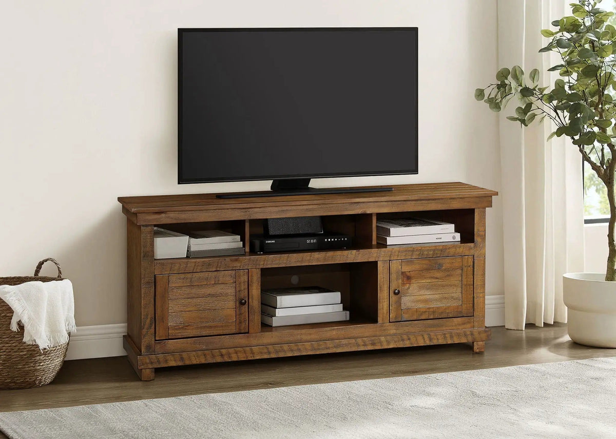 Payne 60-inch TV Stand Media Console Distressed | 60 x 16.25 x 27 in | Engineered Wood & Veneer | Brown