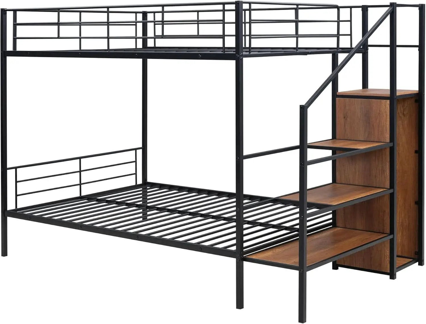 Full Over Full Metal Bunk Bed With Storage Stairs Black from PriceLows™