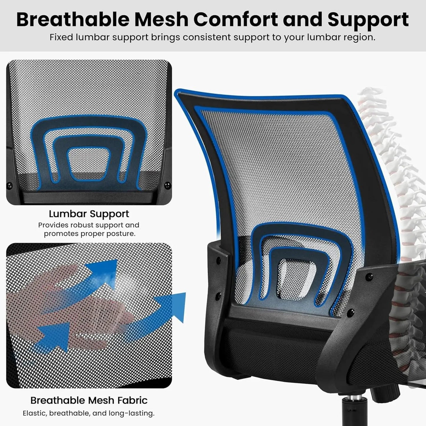 Ergonomic Mesh Office Chair With Lumbar Support Black from PriceLows™