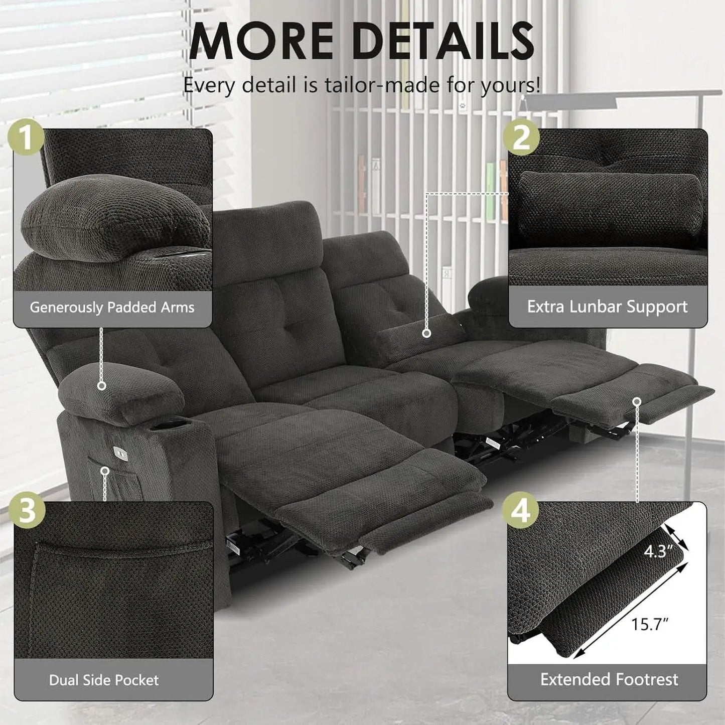 80 Inch Massage Recliner Sofa With Remote And USB Ports from PriceLows™