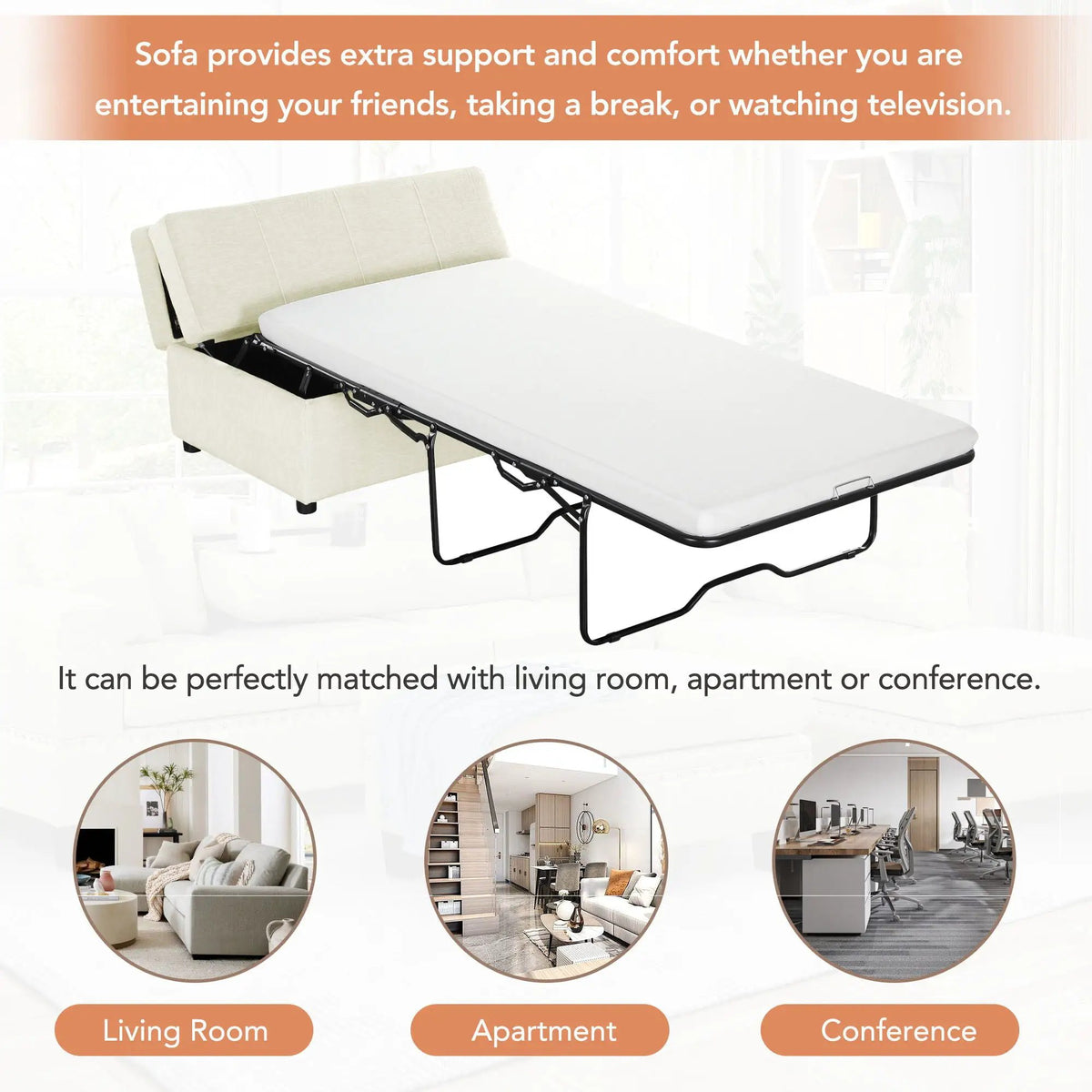 Twin Size Folding Ottoman Sleeper Bed | Includes Mattress | Convertible Guest Bed | High-Density Foam