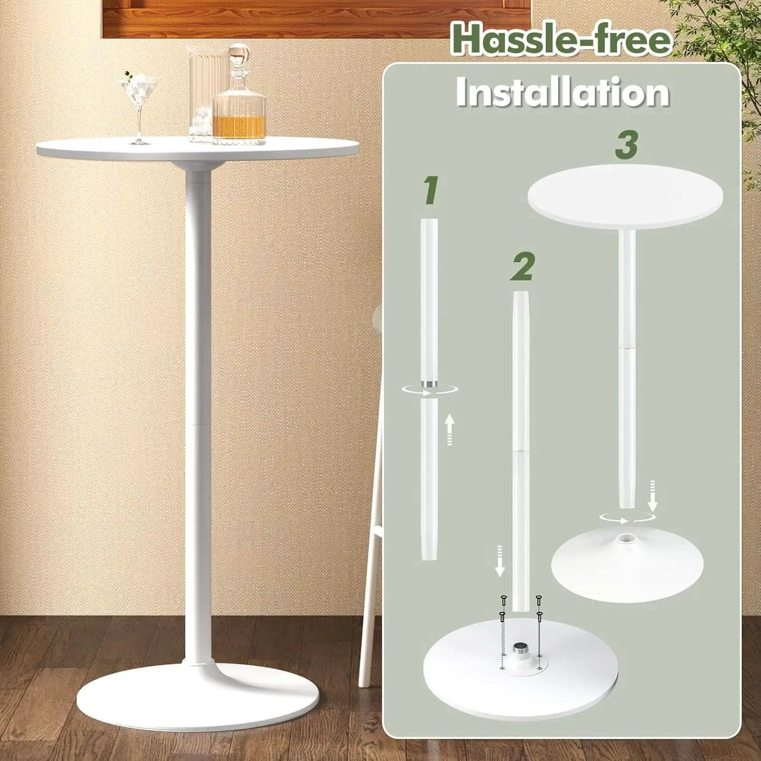 Round Height-Adjustable White Bistro Table Bar Home from PriceLows™