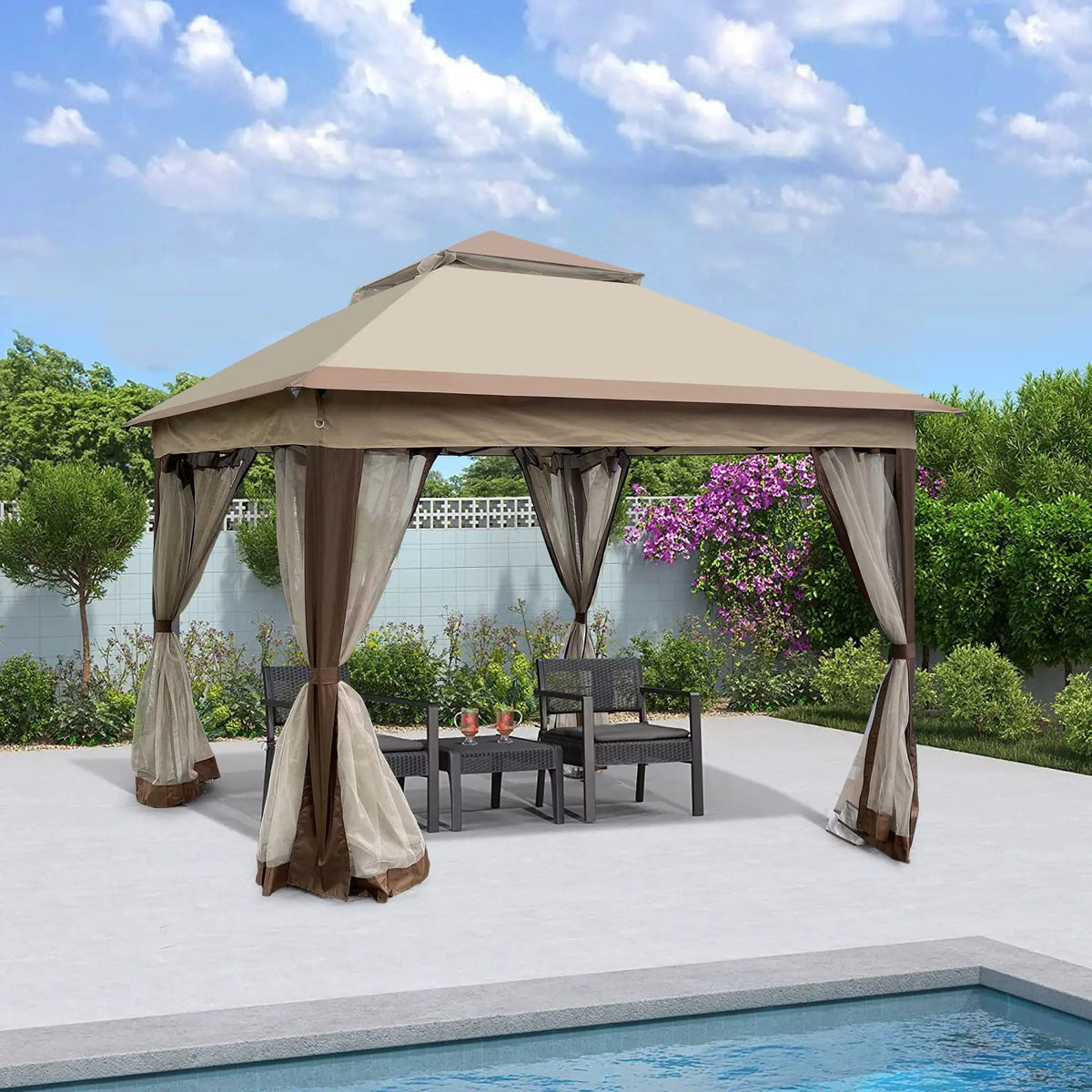 Outdoor Pop Up Gazebo Canopy With 2 Tier Soft Top And Removable Zipper Netting | 2 Pieces | Fabric & Steel | Outdoor Living