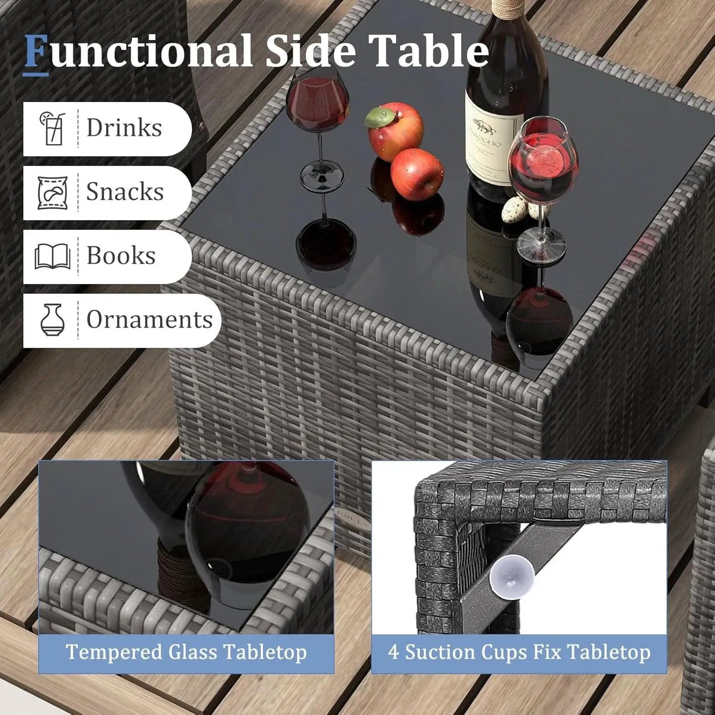 3 Piece Patio Furniture Set Outdoor PE Rattan Conversation Set With Washable Cushions And Tempered Glass Table Grey from PriceLows™
