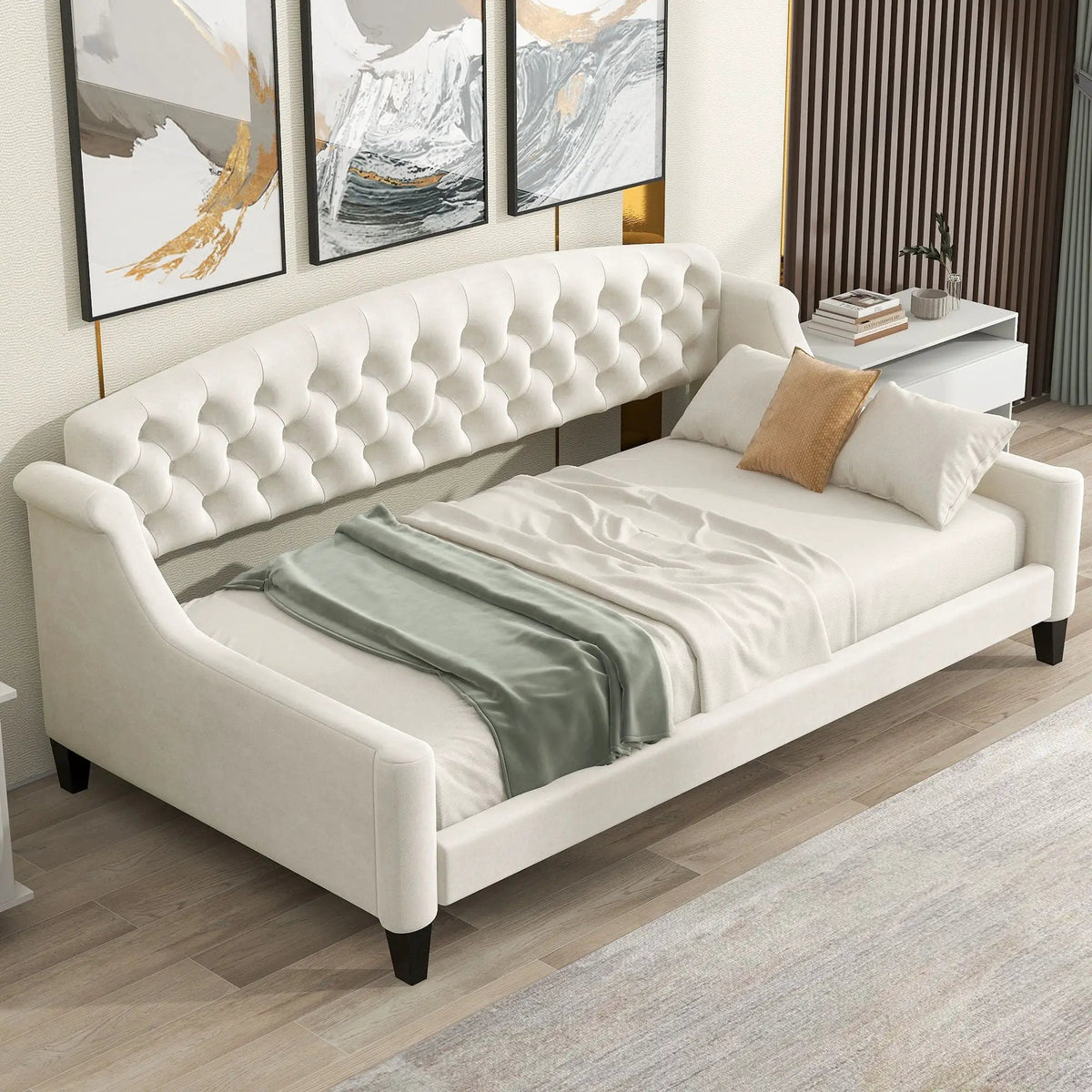 Tufted Button Daybed | Modern Design | Reinforced Slats | Solid Legs