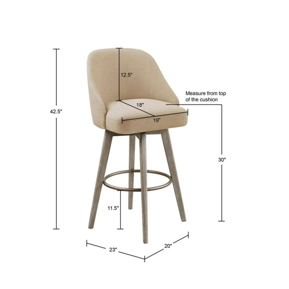 Bar Stool With Swivel Seat Sand Bar Height (28"-30") | 23 x 20 x 42.5 in | Solid Wood & Metal | Dining Room
