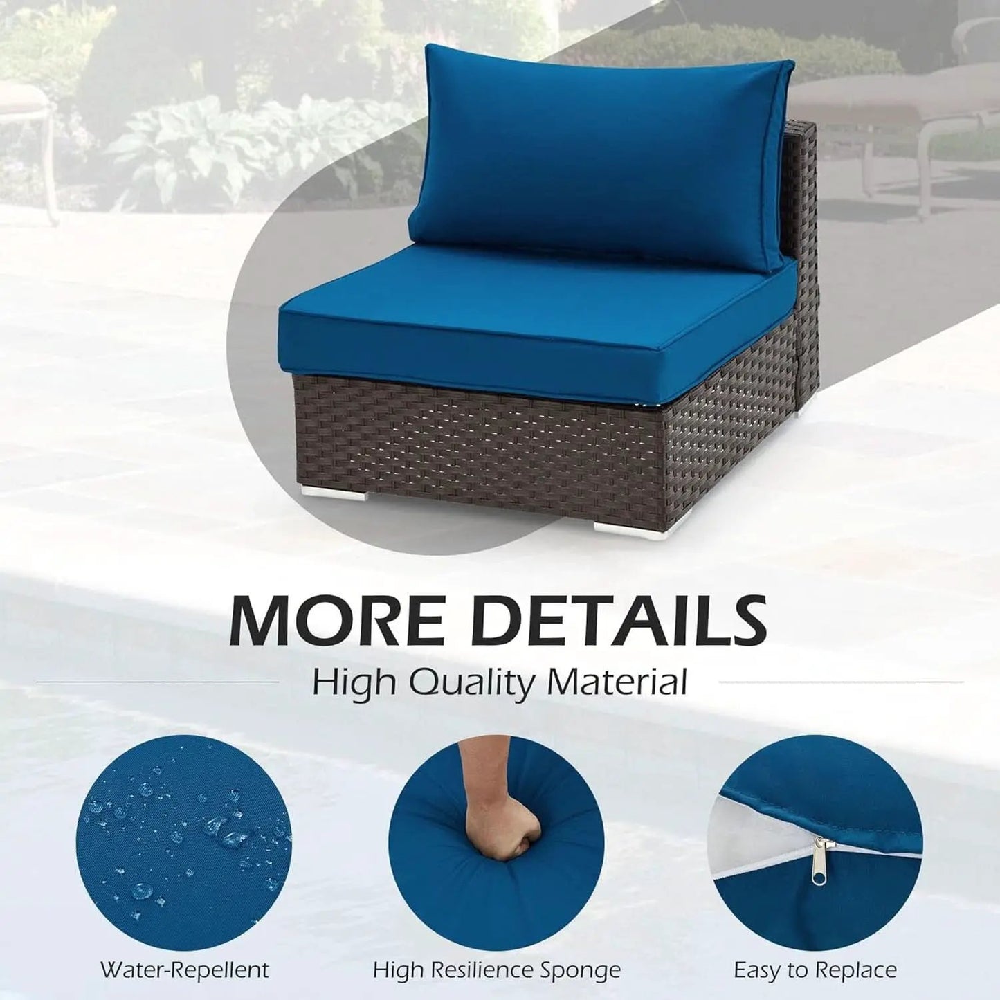 Outdoor Replacement Cushions For 14 Piece Rattan Wicker Set Water Repellent Blue from PriceLows™