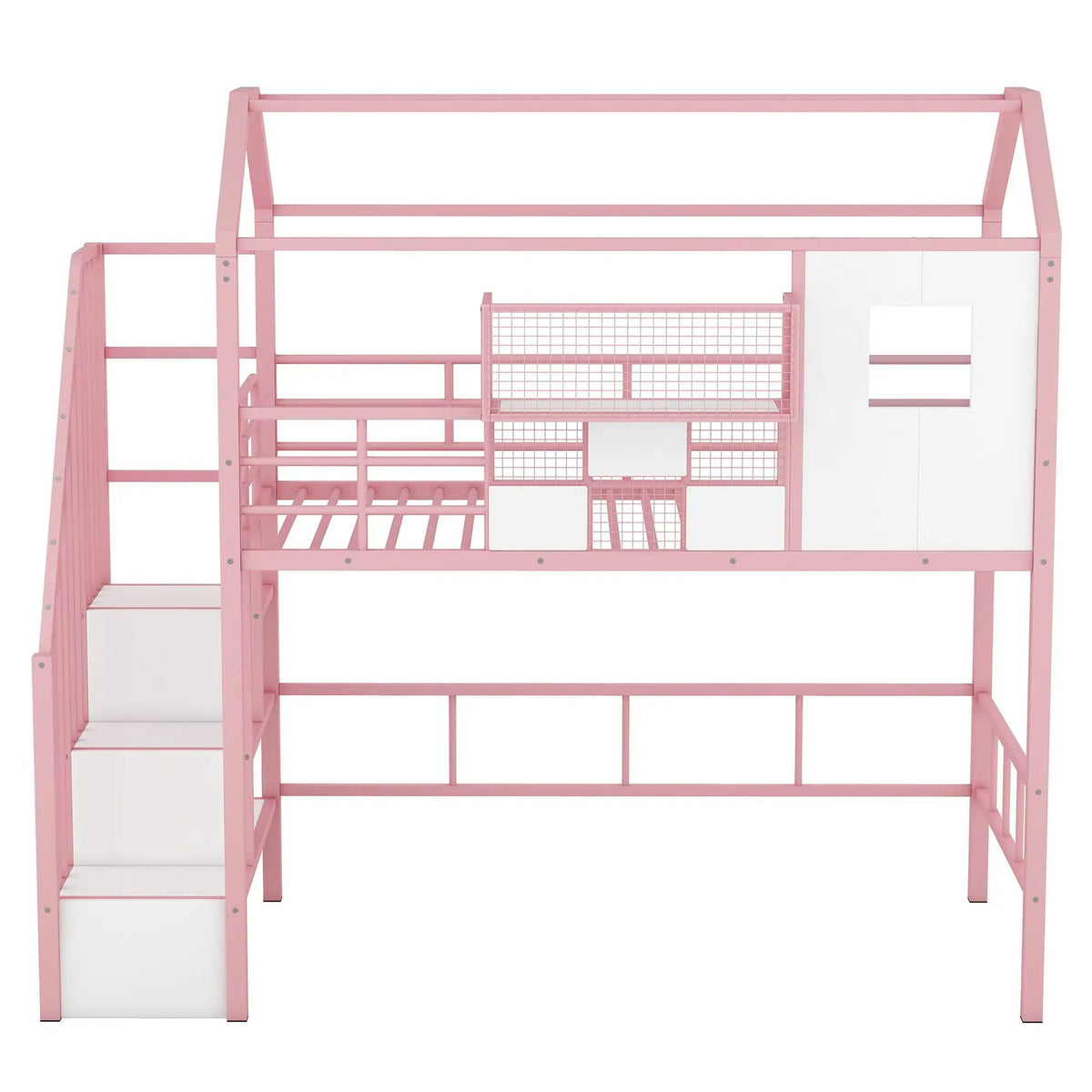 Metal Loft Bed | Roof Design | Storage Box | Integrated Ladder