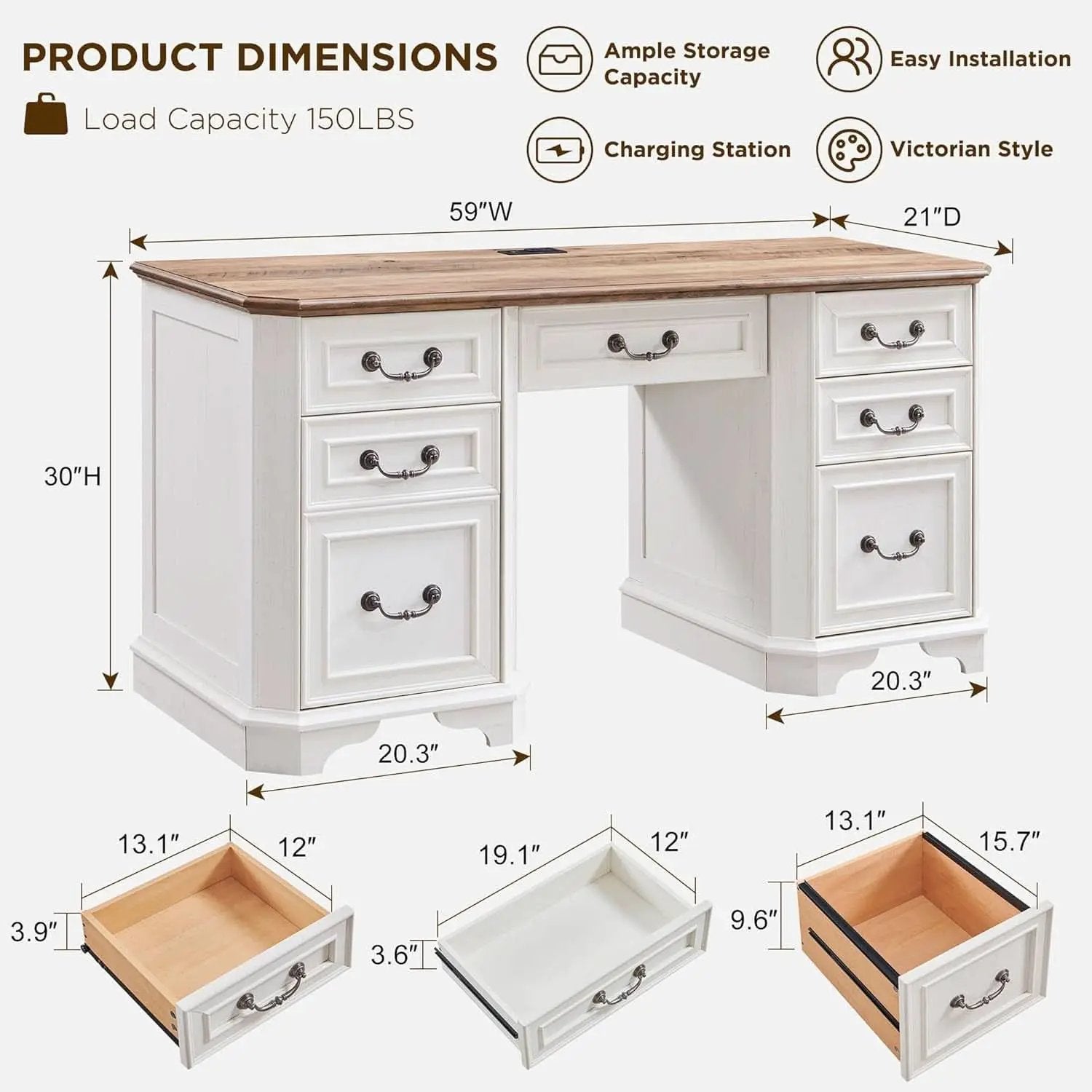 59 Victorian Farmhouse Executive Desk Antique White from PriceLows™