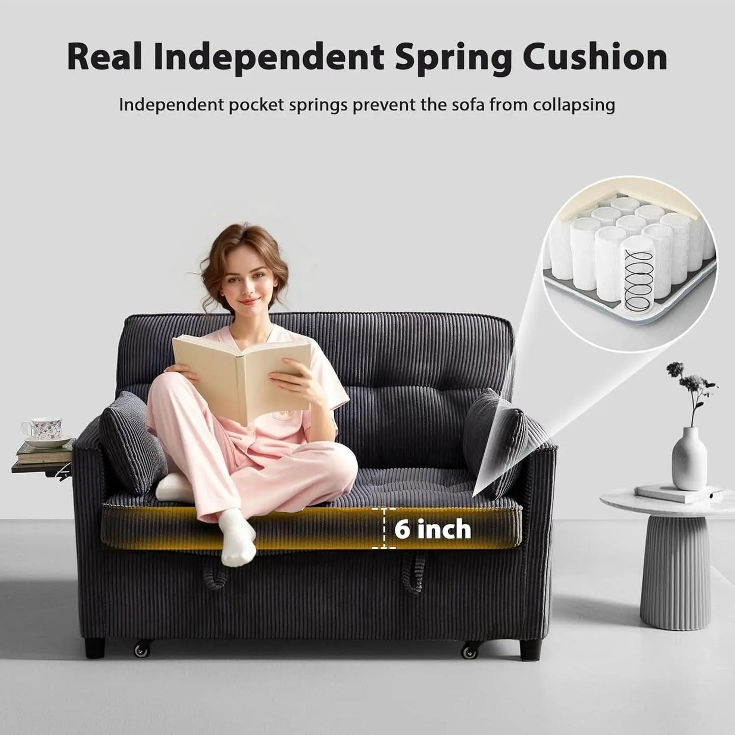 55Inch Convertible Sleeper Sofa With USBPort Corduroy from PriceLows™