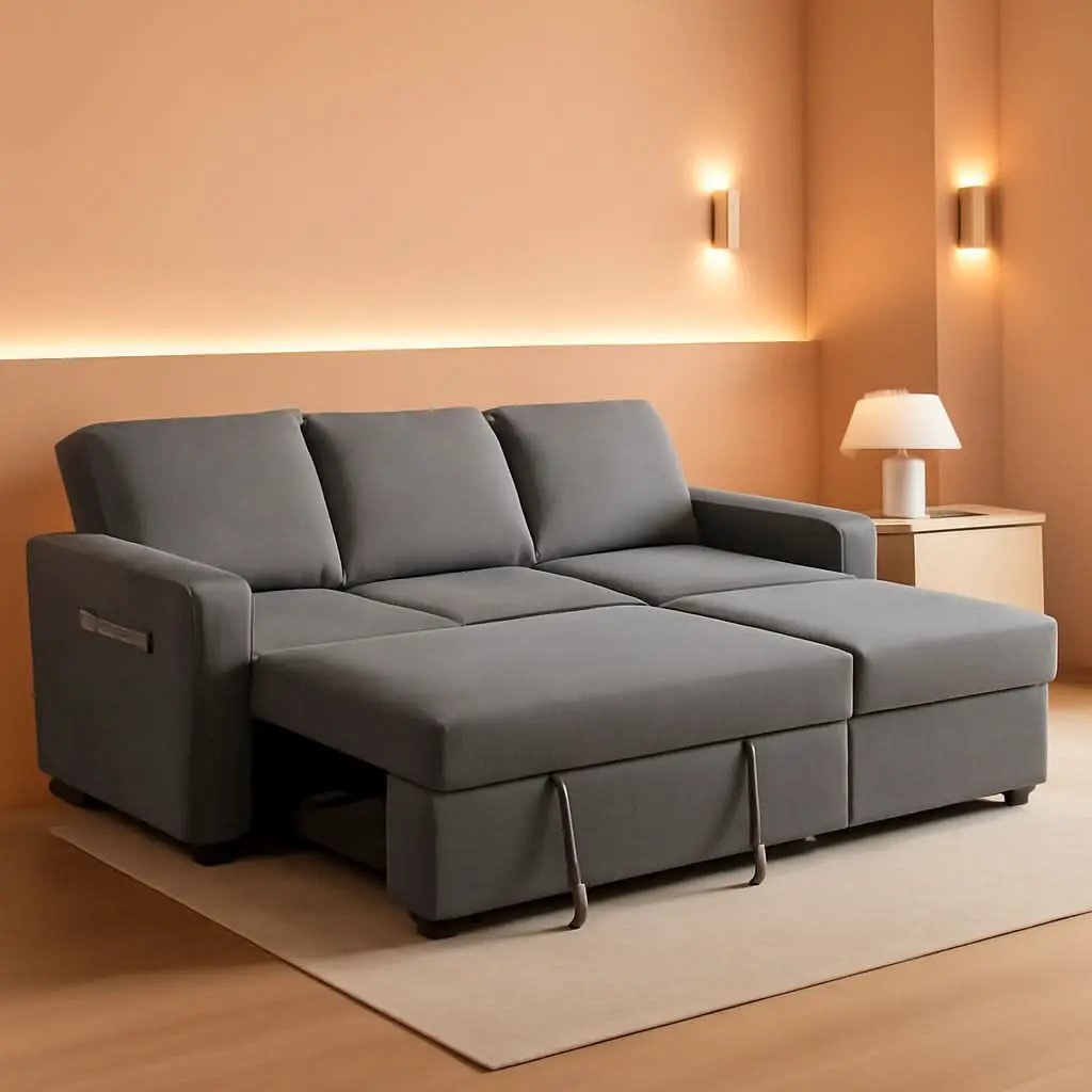 81 Inch Corduroy Velvet GreyTone Sleeper Sofa Pullout from PriceLows™