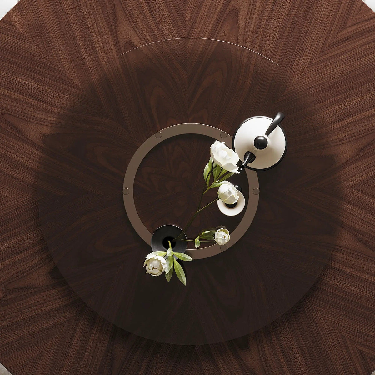 Round Dining Table With Lazy Susan For Living Room - | 59 x 59 x 29.5 in | Walnut & Wood | Walnut
