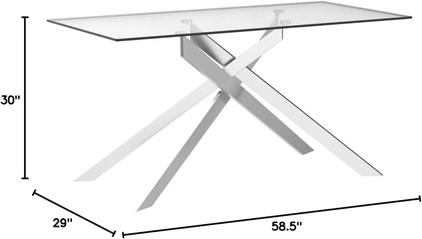 58.5 Inch Rectangular Glass Dining Table With Silver Finish from PriceLows™