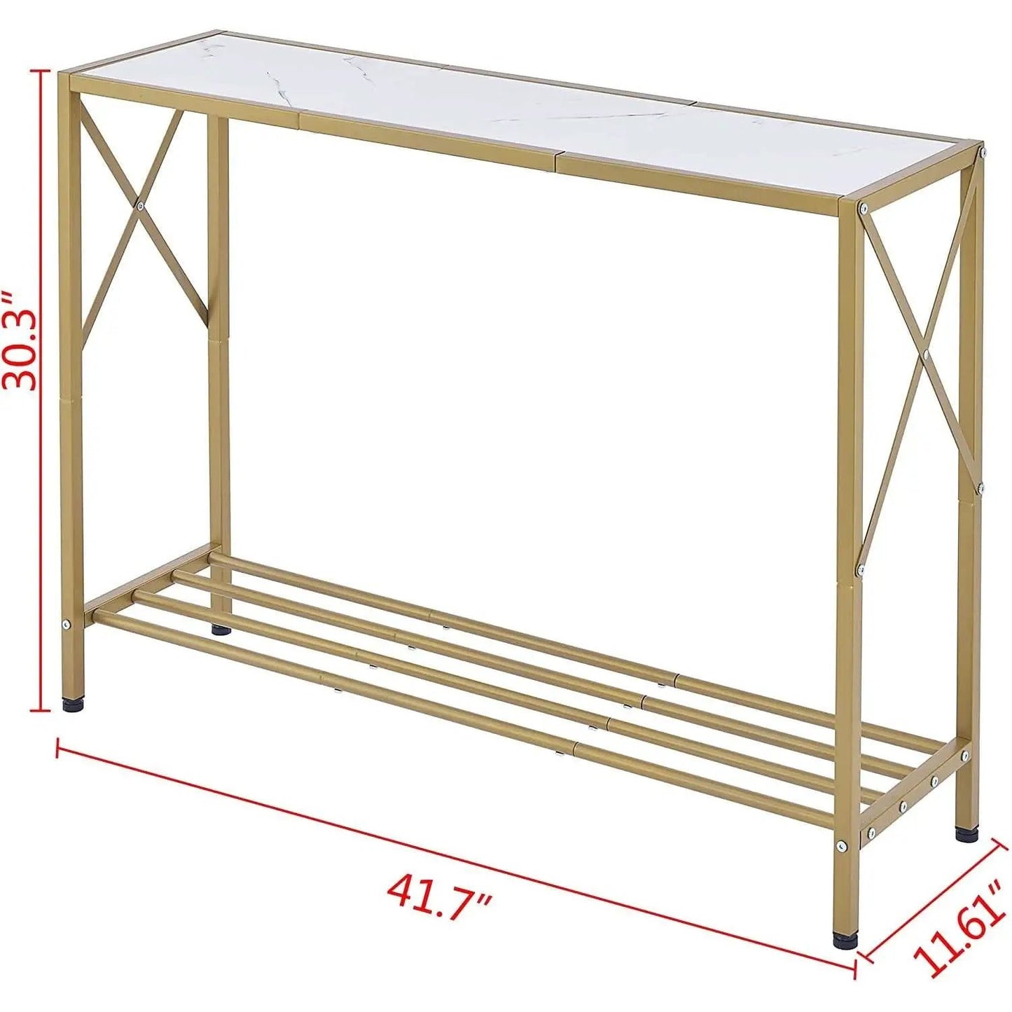 Gold And White Narrow Console Table With Shelves 41 Inch Long from PriceLows™