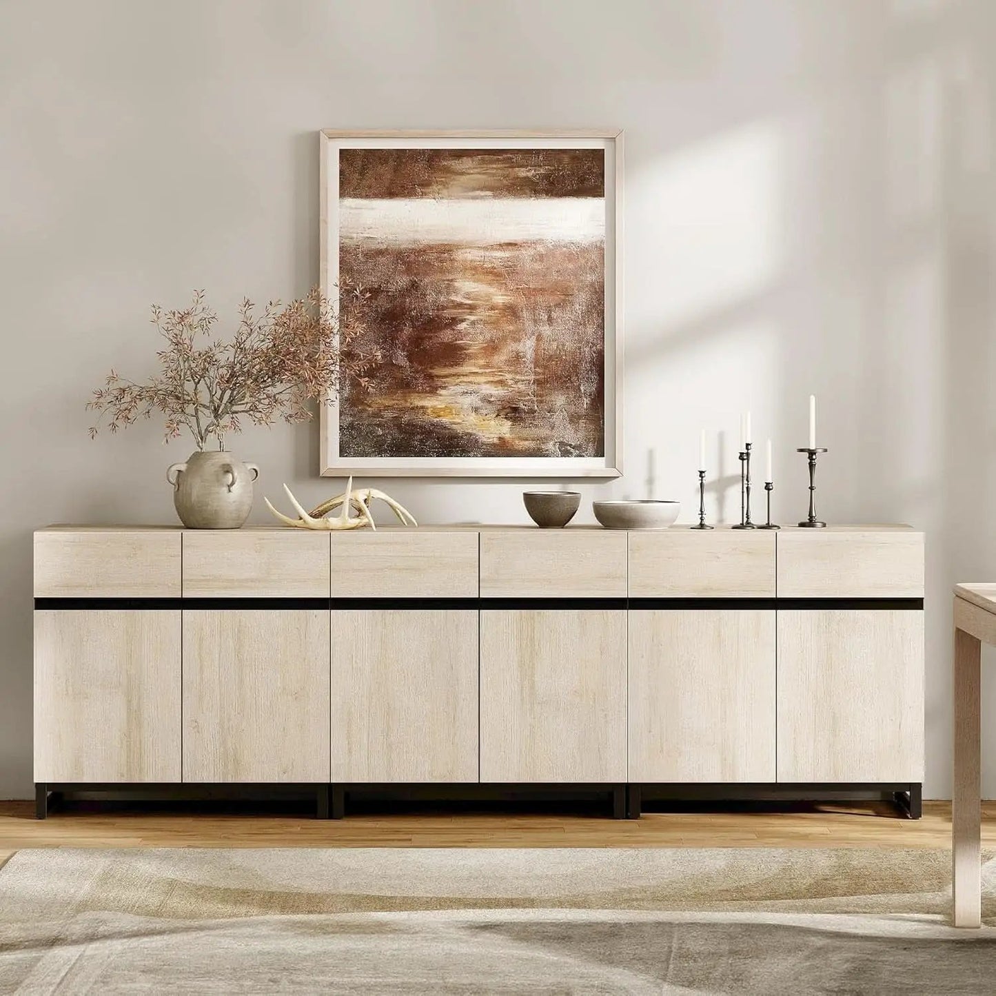 3 In 1 Multifunctional Sideboard Buffet Cabinet With Adjustable Shelves In Light Oak Finish For Living Room from PriceLows™
