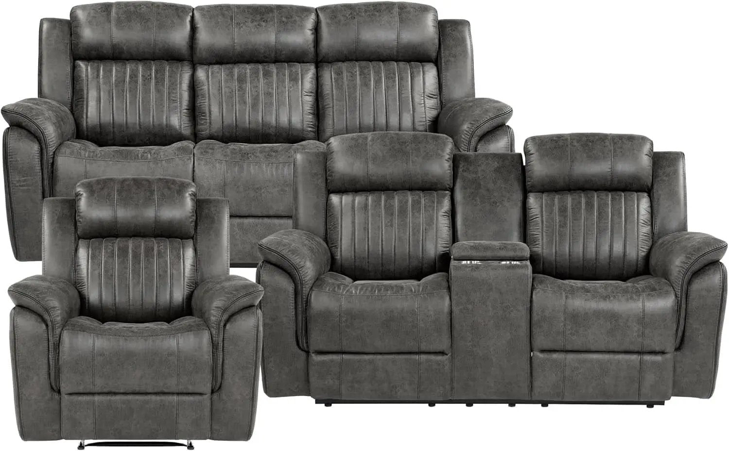 3 Piece Recliner Living Room Set In Brownish Gray Microfiber from PriceLows™