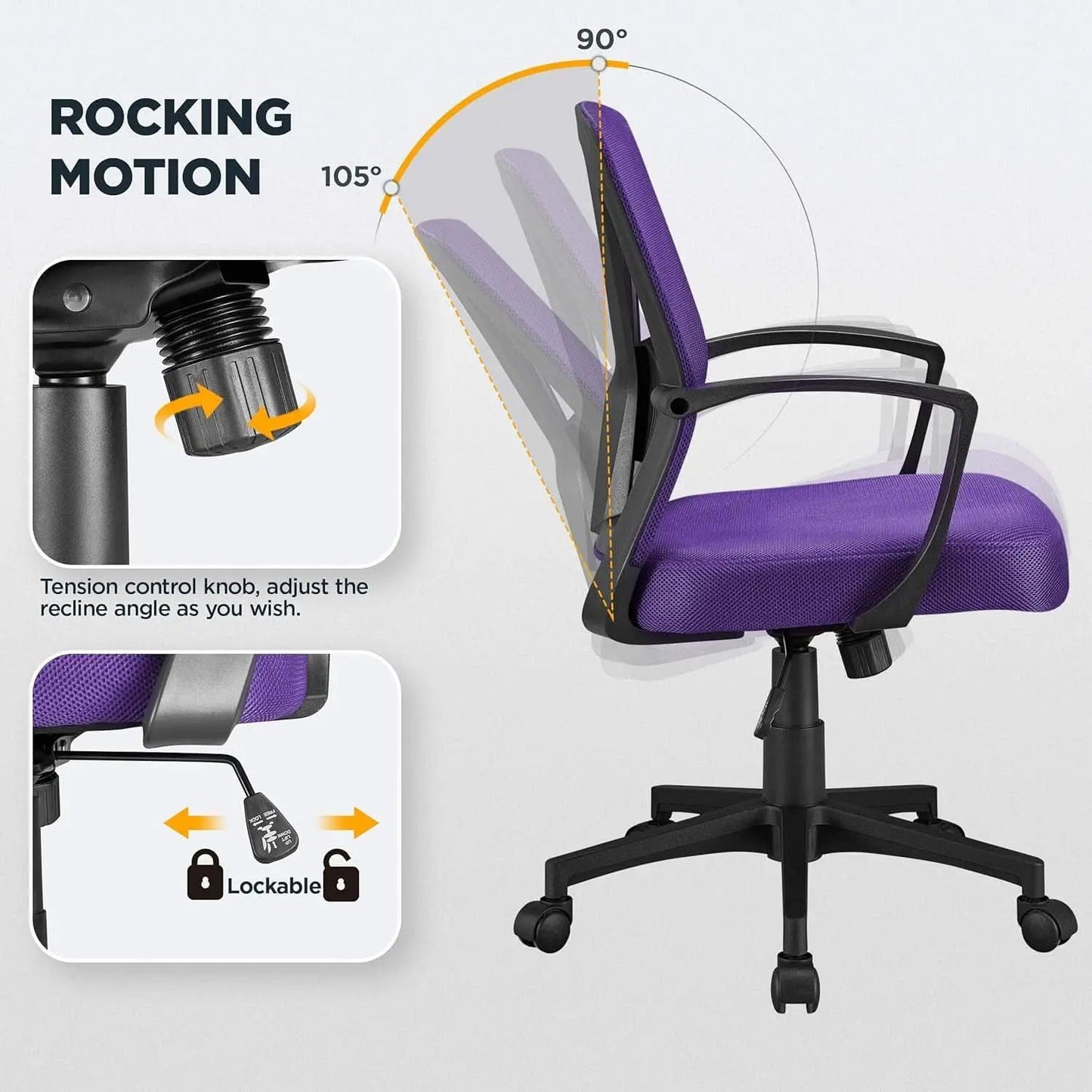 Ergonomic Purple Mesh Office Desk Chair With Lumbar Support from PriceLows™