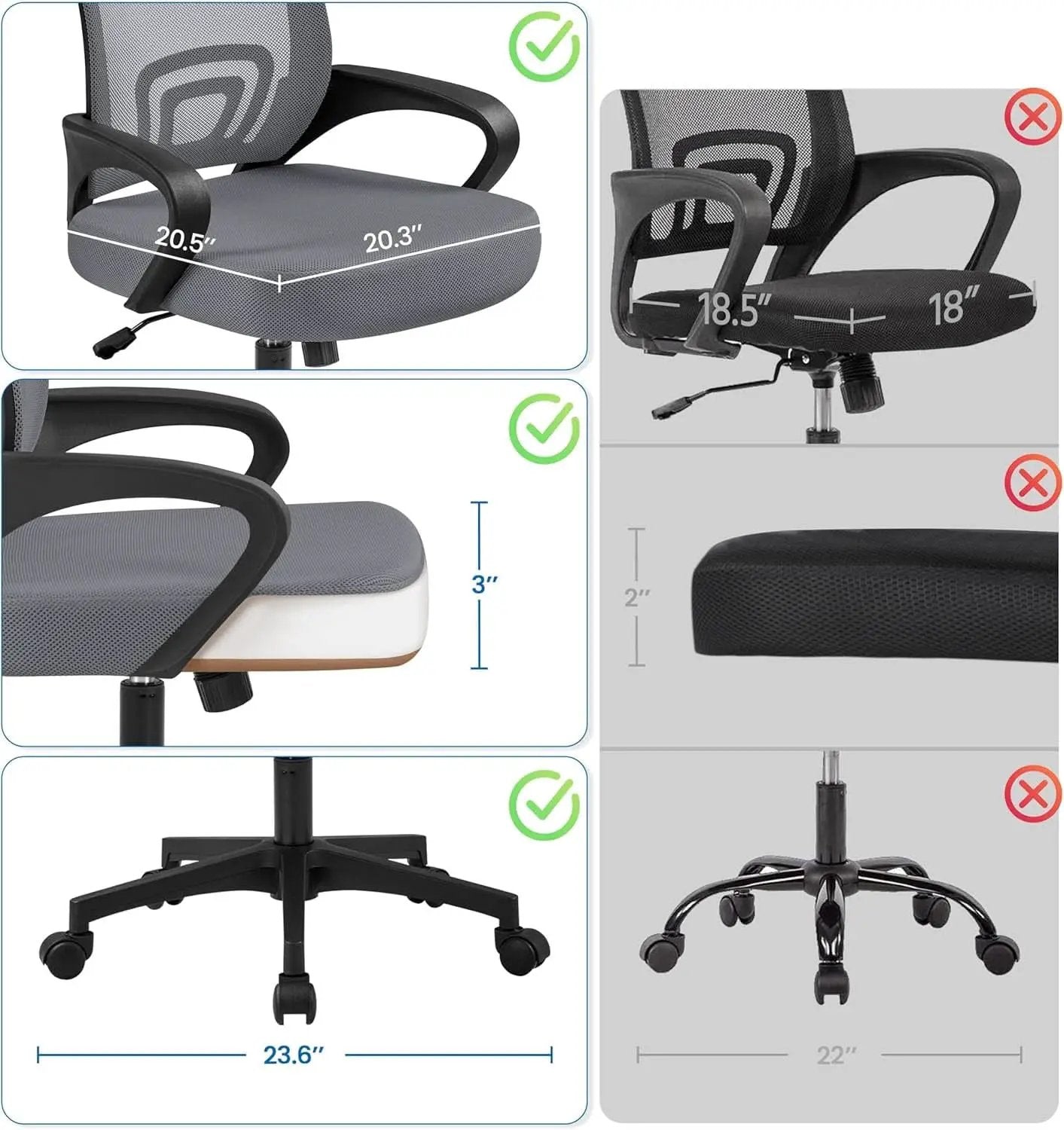 Dark Grey Ergonomic Mesh Office Chair With Lumbar Support Mid Back from PriceLows™