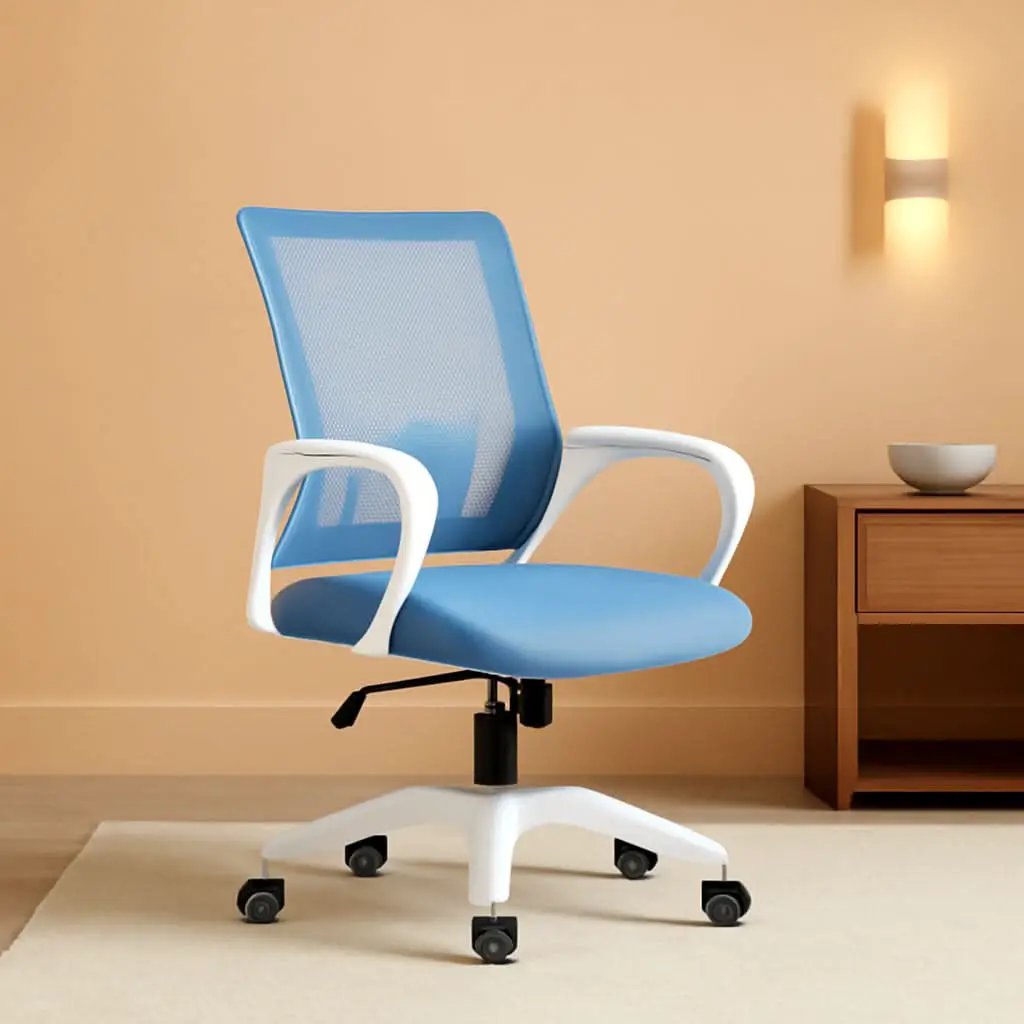 Ergonomic Blue Mesh Office Chair With Wheels Compact Size from PriceLows™