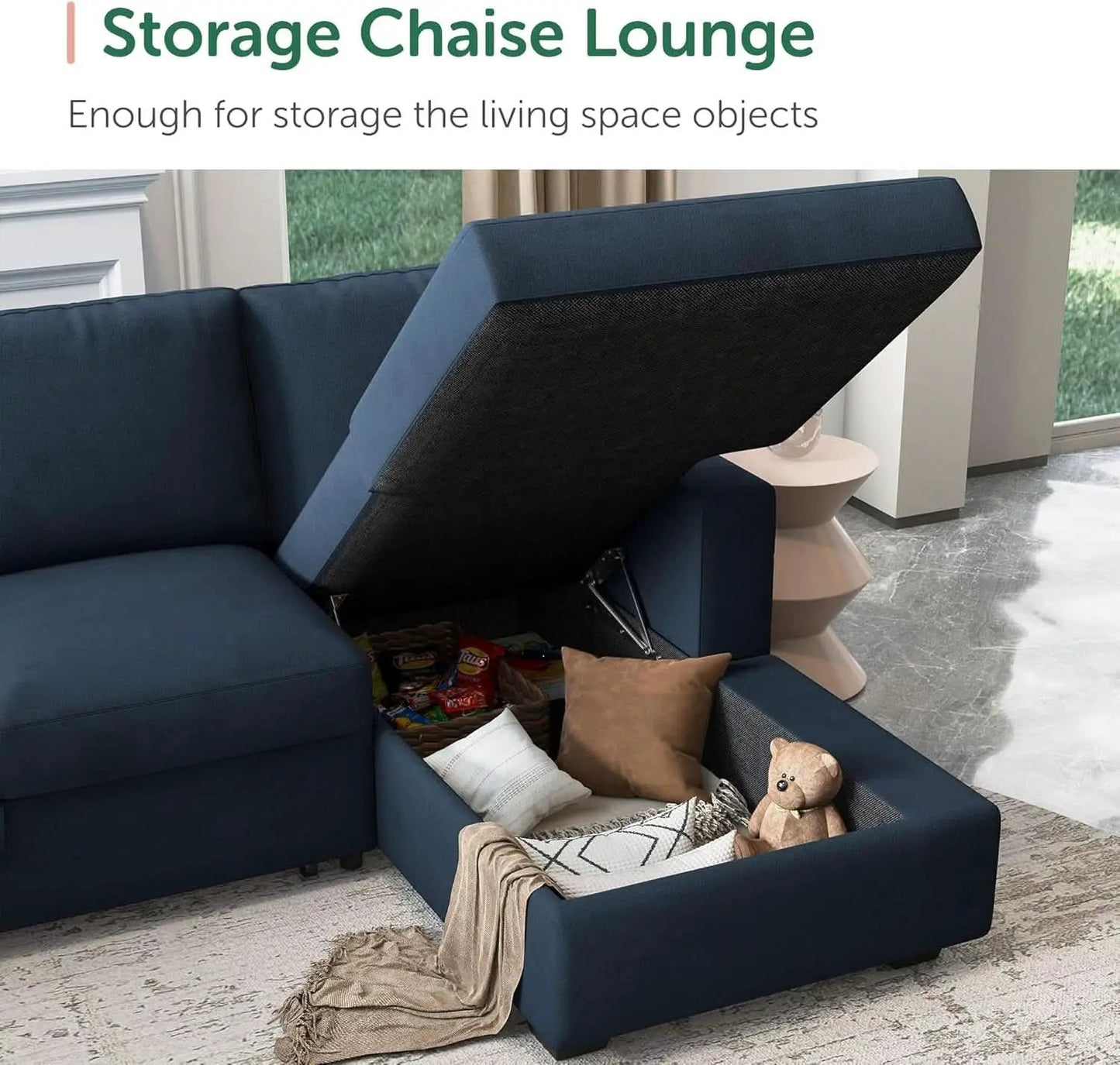 Blue Velvet U Shaped Sleeper Sofa With Pull Out Bed from PriceLows™
