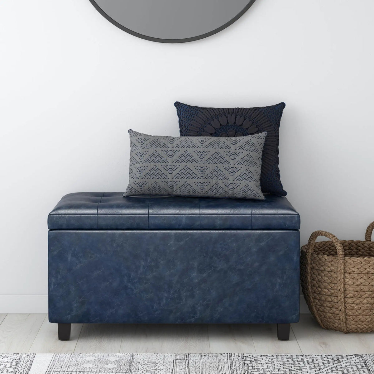 Cosmopolitan Upholstered Storage Ottoman | Child Safety Hinge | Large Interior Storage | 33.5 Inch Length