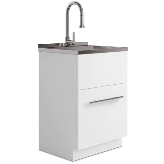 Metro Laundry Cabinet | Faucet And Stainless Steel Sink | Large Bottom Drawer | Melamine Cabinet