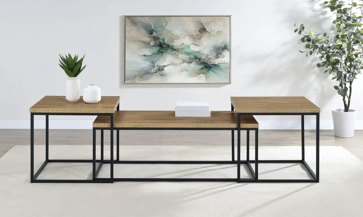 Straden 3-piece Engineered Wood Coffee Table Set Mango and | 3-Piece Set | Mango Wood & Metal | Black