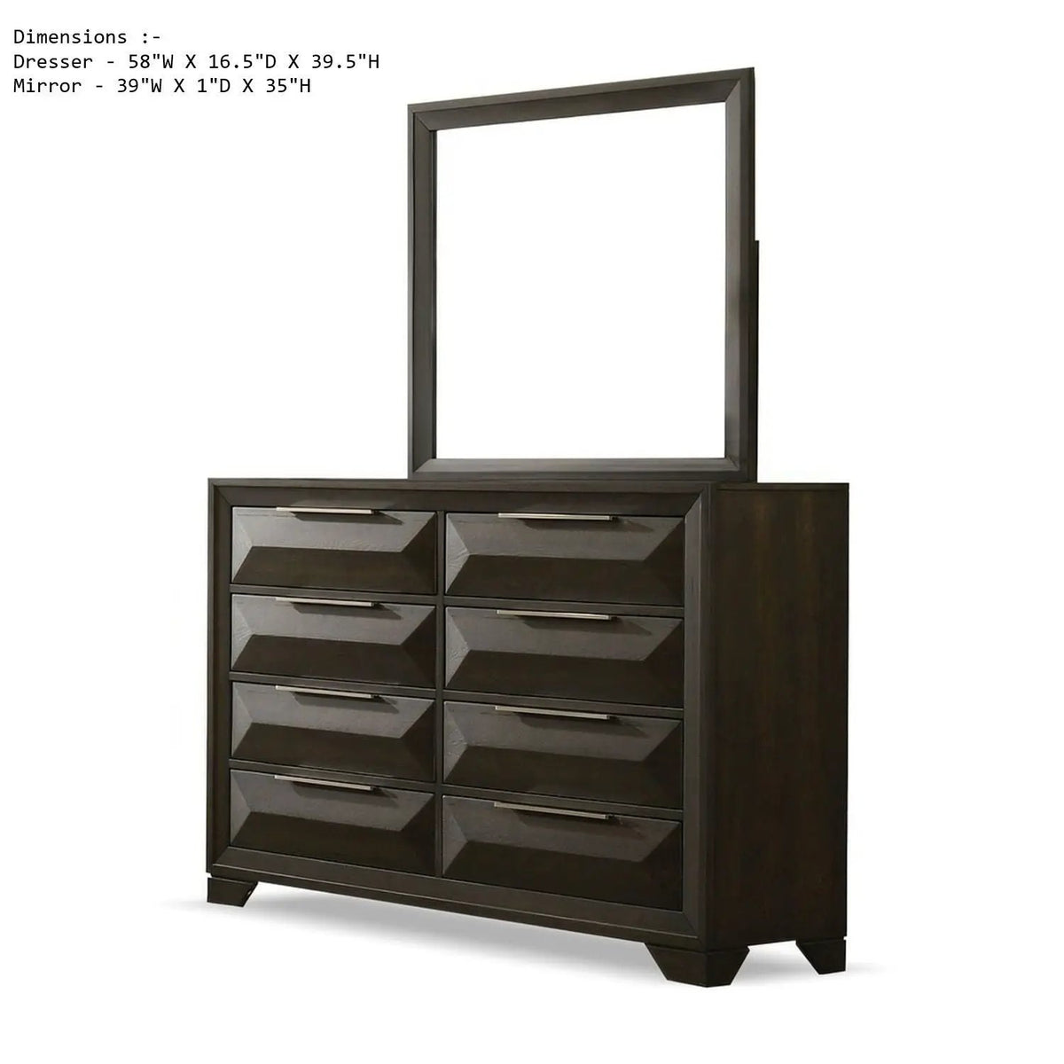8 Drawer Dresser With Mirror | Espresso Finish | Beveled Bracket Feet | Transitional Style